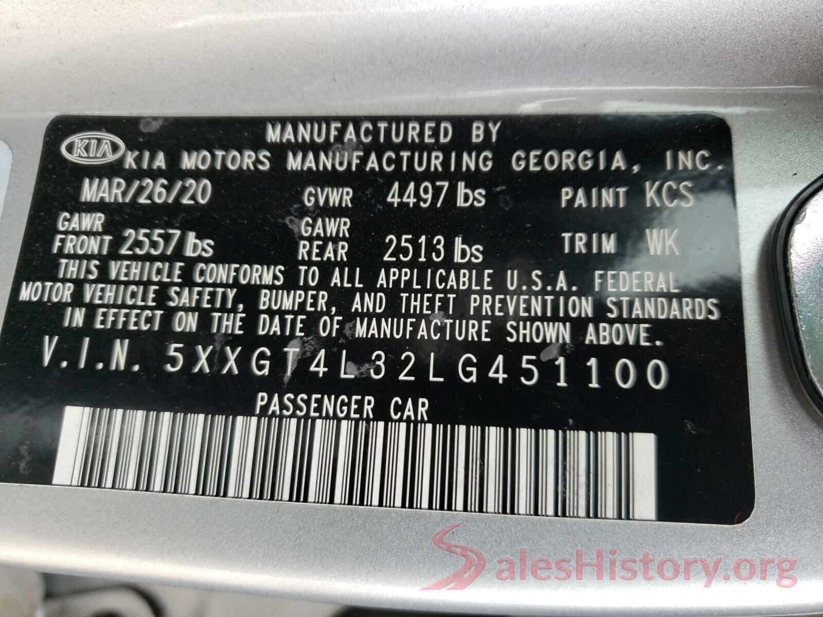 5XXGT4L32LG451100 2020 KIA OPTIMA