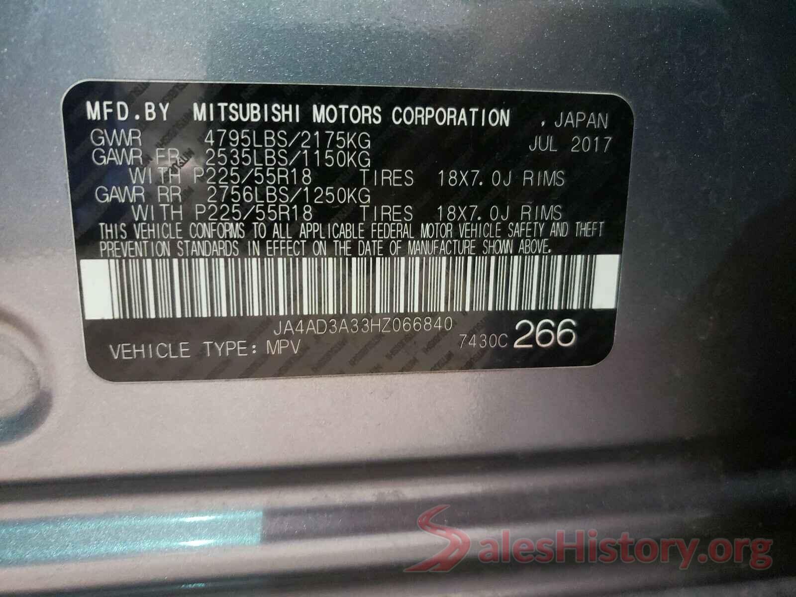 JA4AD3A33HZ066840 2017 MITSUBISHI OUTLANDER