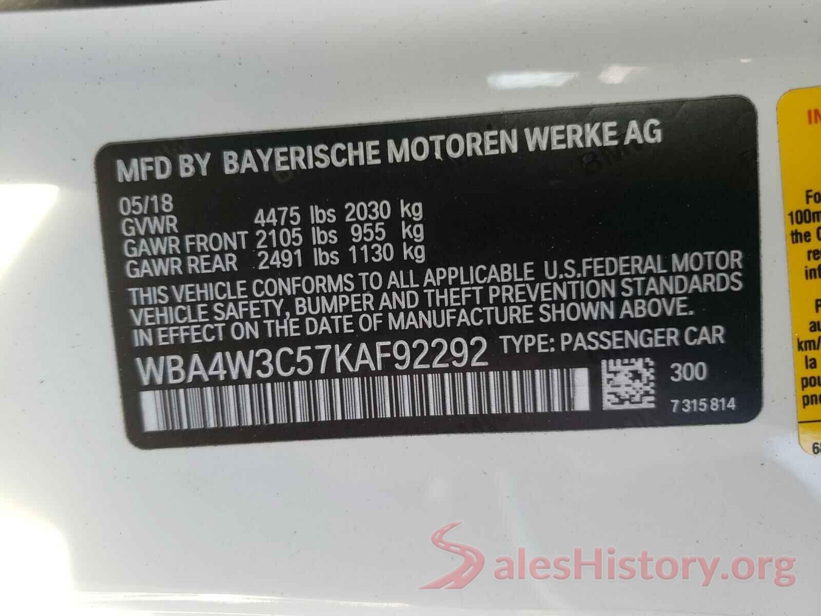 WBA4W3C57KAF92292 2019 BMW 4 SERIES