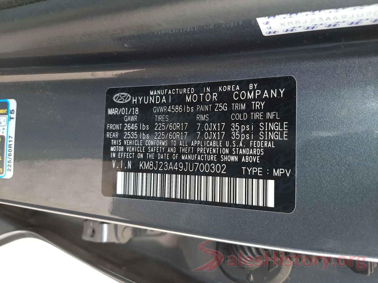 KM8J23A49JU700302 2018 HYUNDAI TUCSON