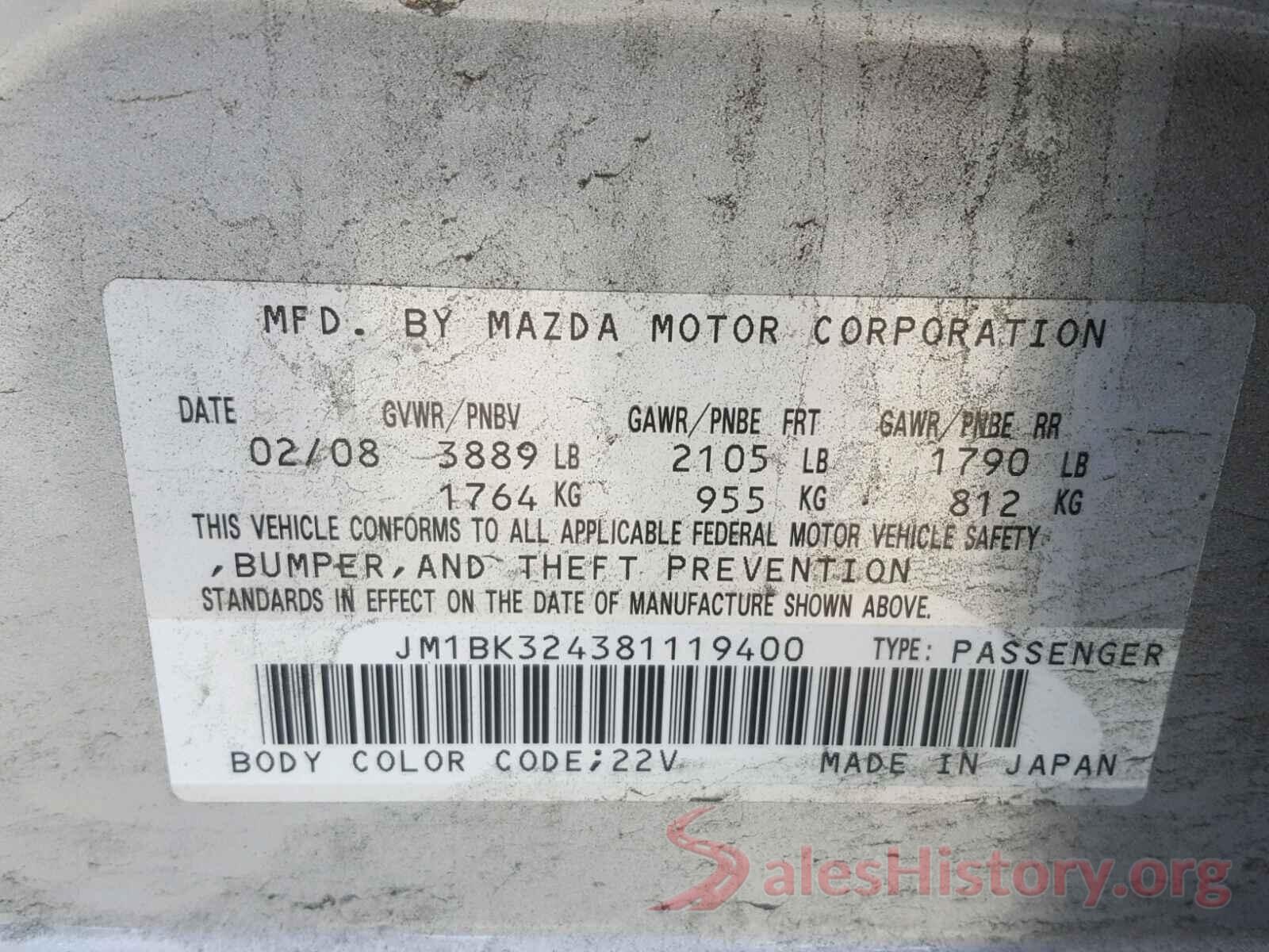 3N1CN7AP8JL851330 2008 MAZDA 3 S