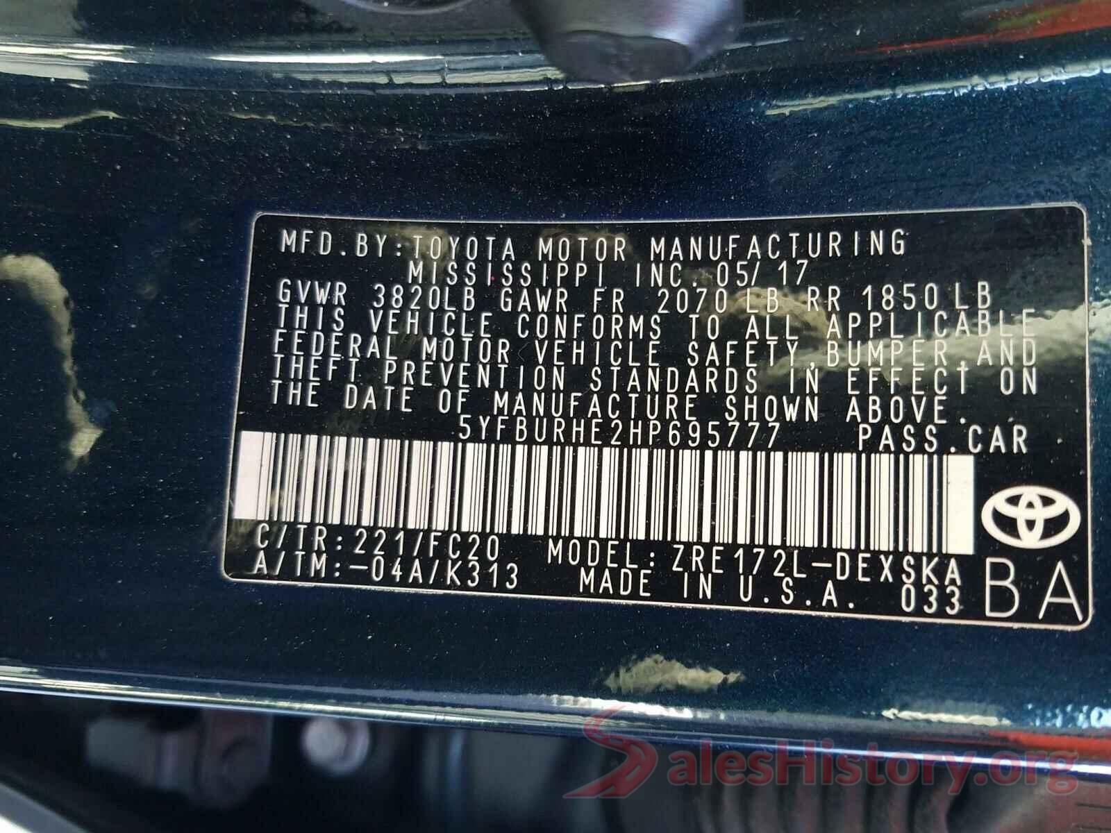 5YFBURHE2HP695777 2017 TOYOTA COROLLA