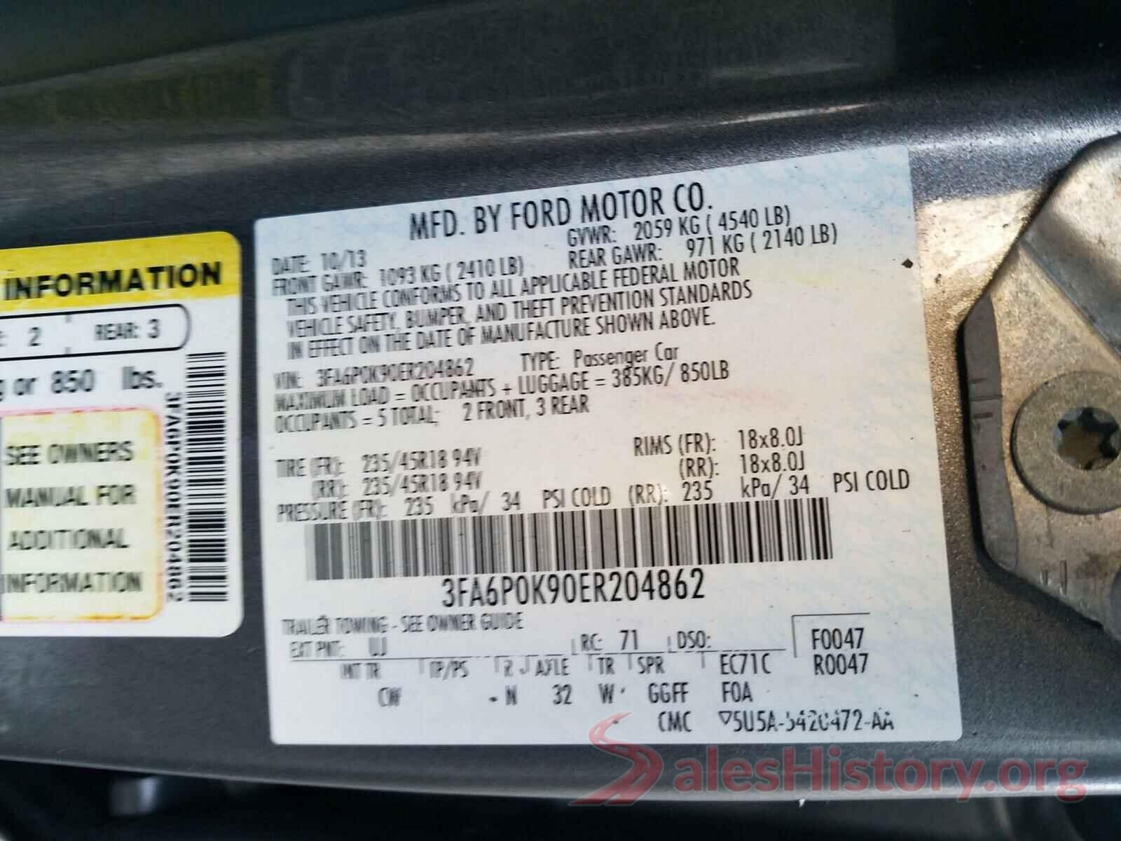 1HGCV1F34JA105417 2014 FORD FUSION