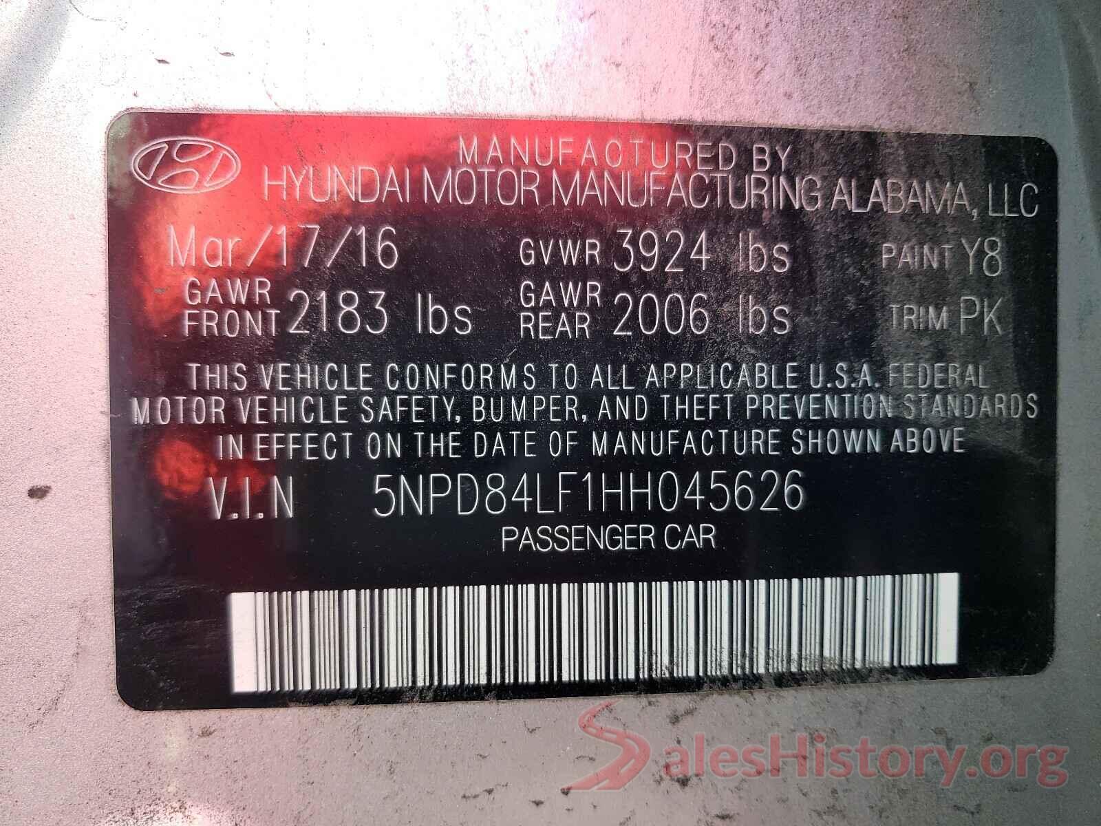 5NPD84LF1HH045626 2017 HYUNDAI ELANTRA