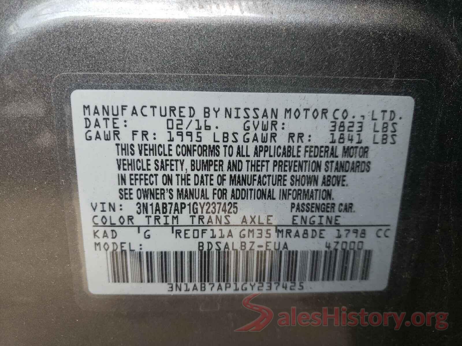 3N1AB7AP1GY237425 2016 NISSAN SENTRA