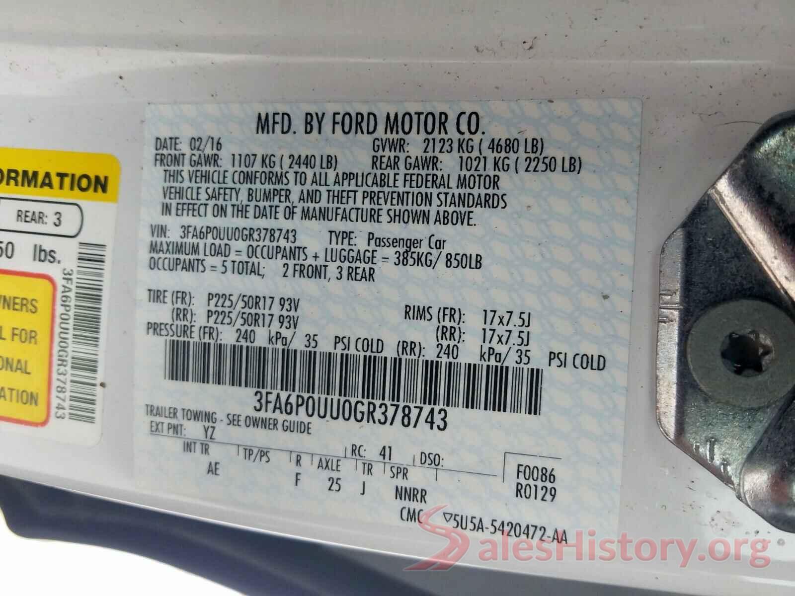 3HGGK5H47KM700192 2016 FORD FUSION