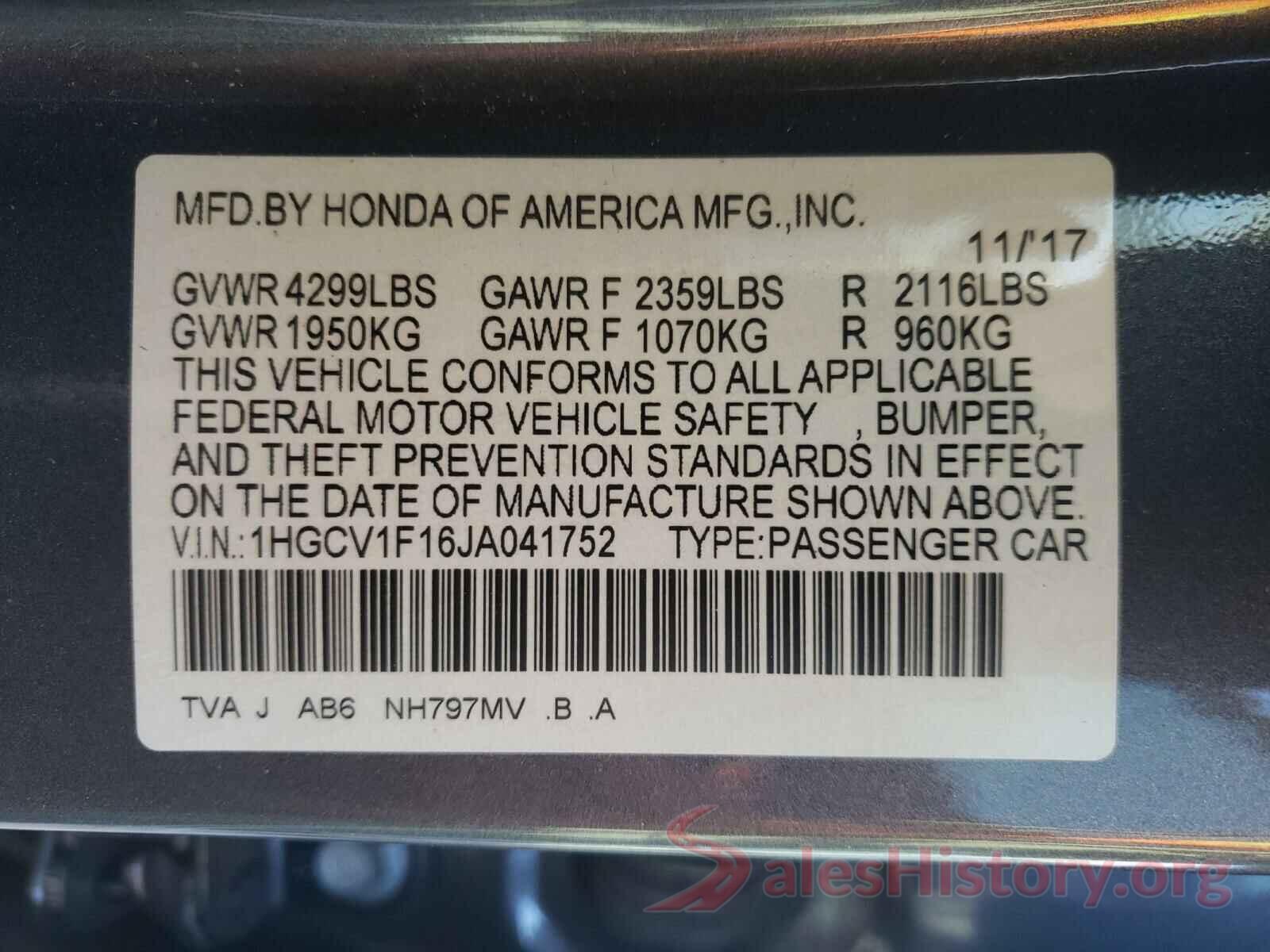 1HGCV1F16JA041752 2018 HONDA ACCORD