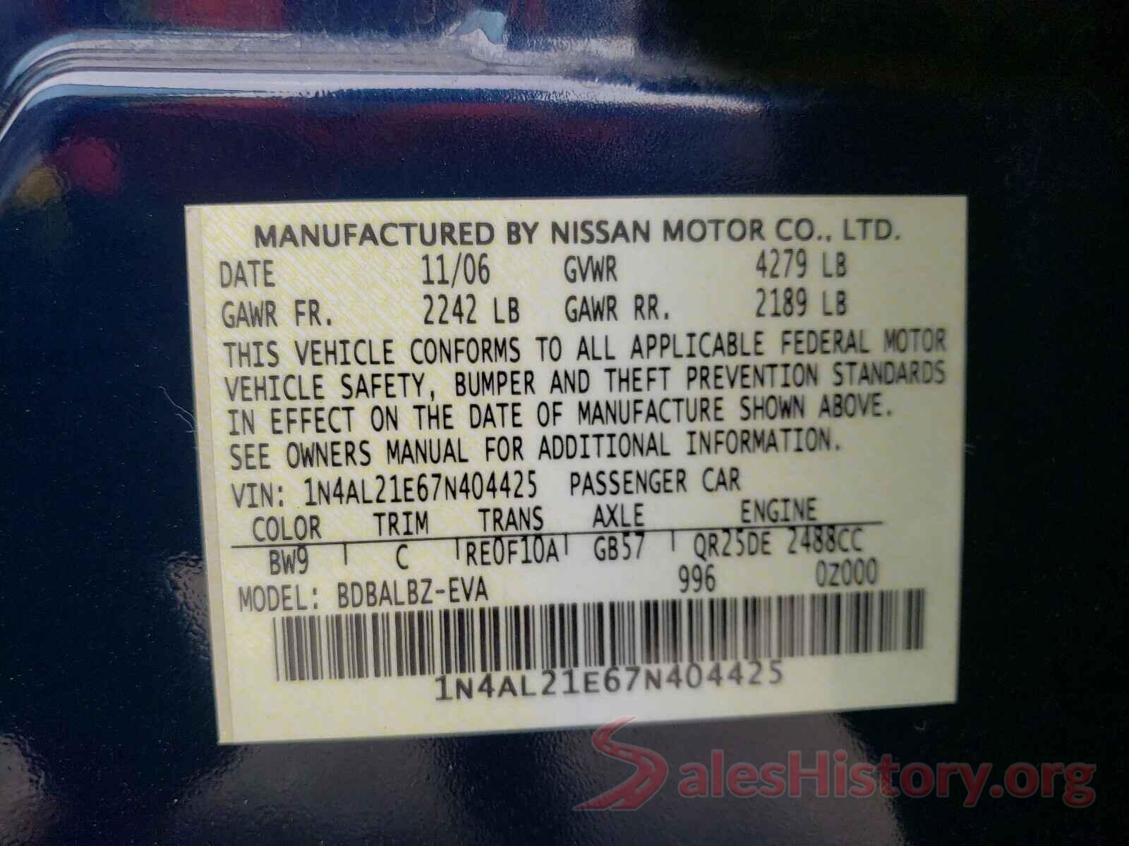 3VWCB7BU5LM009646 2007 NISSAN ALTIMA