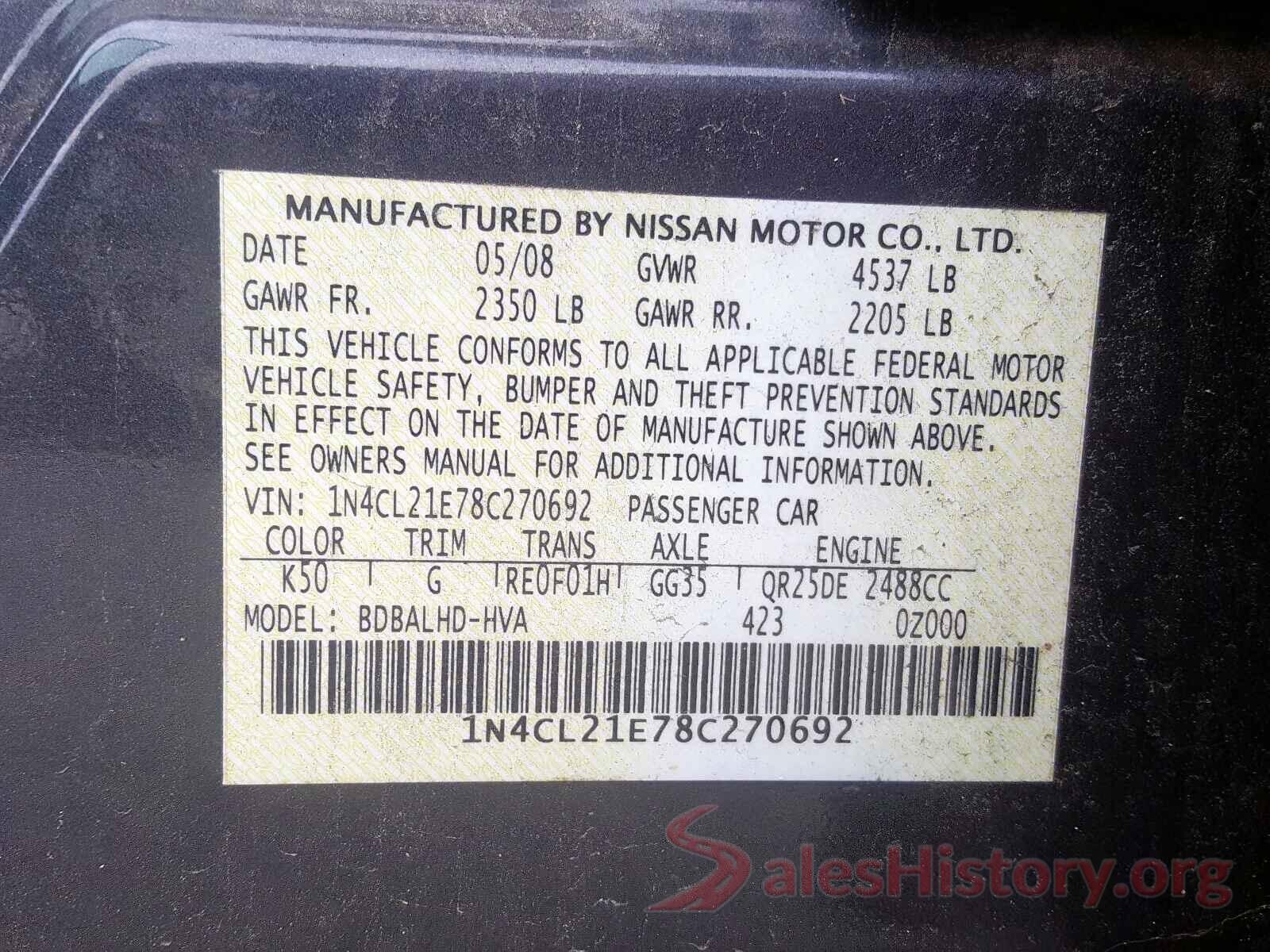 3N1CN7APXKL861908 2008 NISSAN ALTIMA