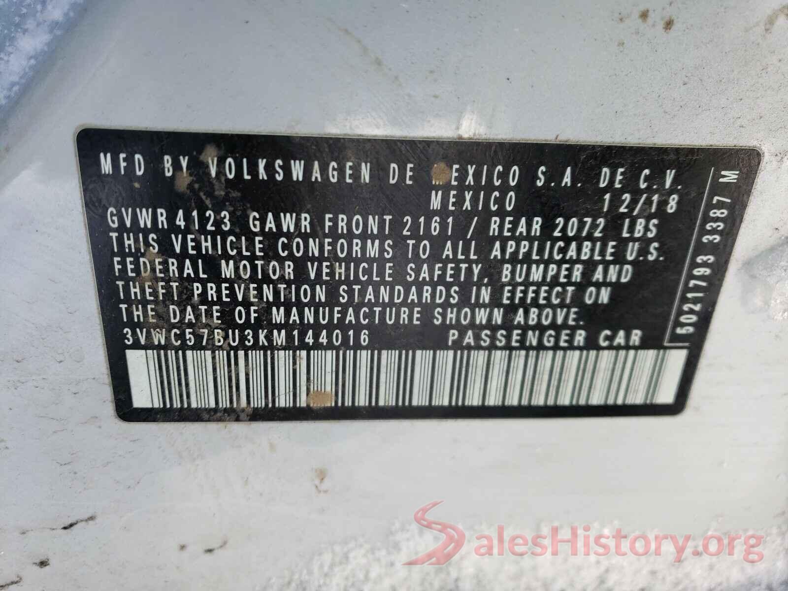 3VWC57BU3KM144016 2019 VOLKSWAGEN JETTA