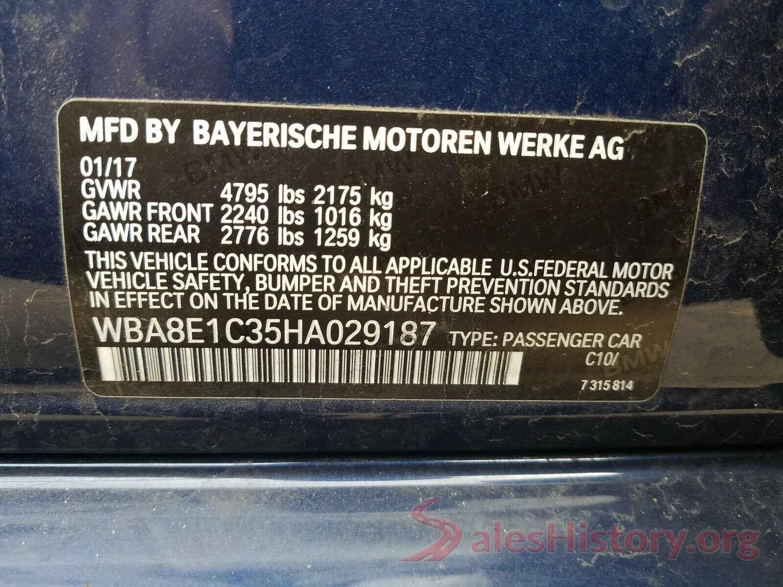 WBA8E1C35HA029187 2017 BMW 3 SERIES