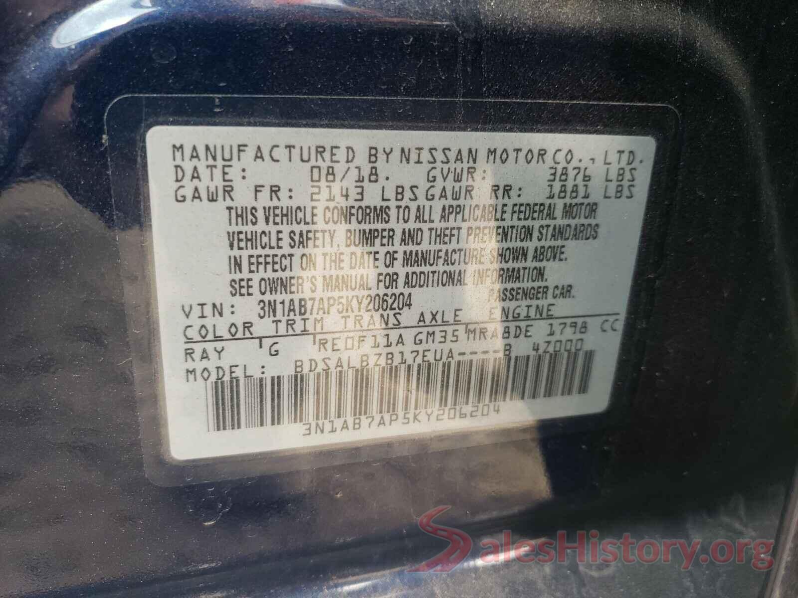 3N1AB7AP5KY206204 2019 NISSAN SENTRA