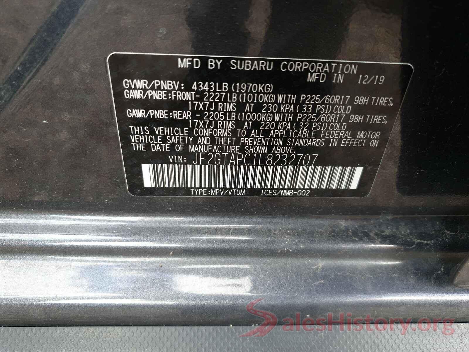 JF2GTAPC1L8232707 2020 SUBARU CROSSTREK