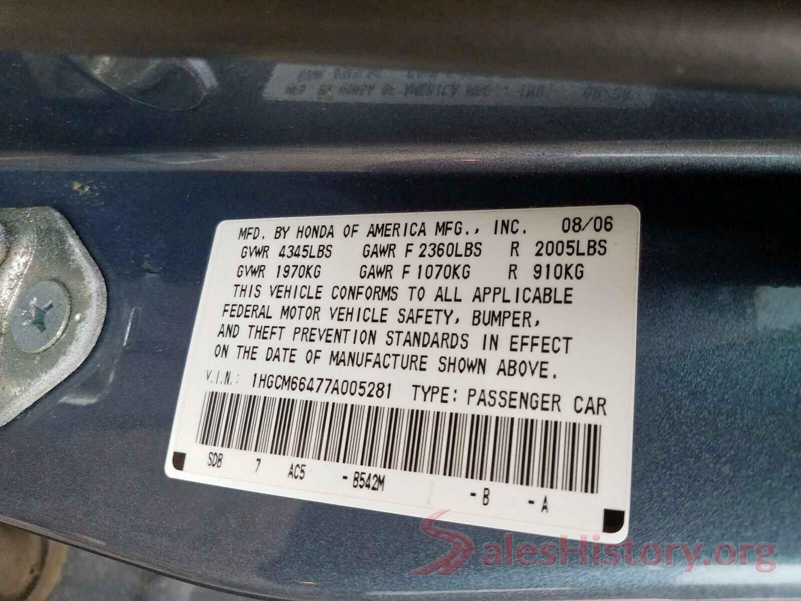 KM8J33A41HU509349 2007 HONDA ACCORD