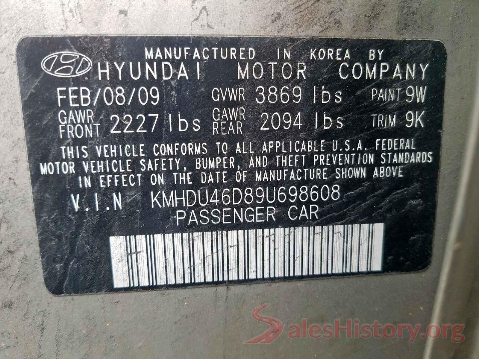 1N4AL3AP9JC257110 2009 HYUNDAI ELANTRA