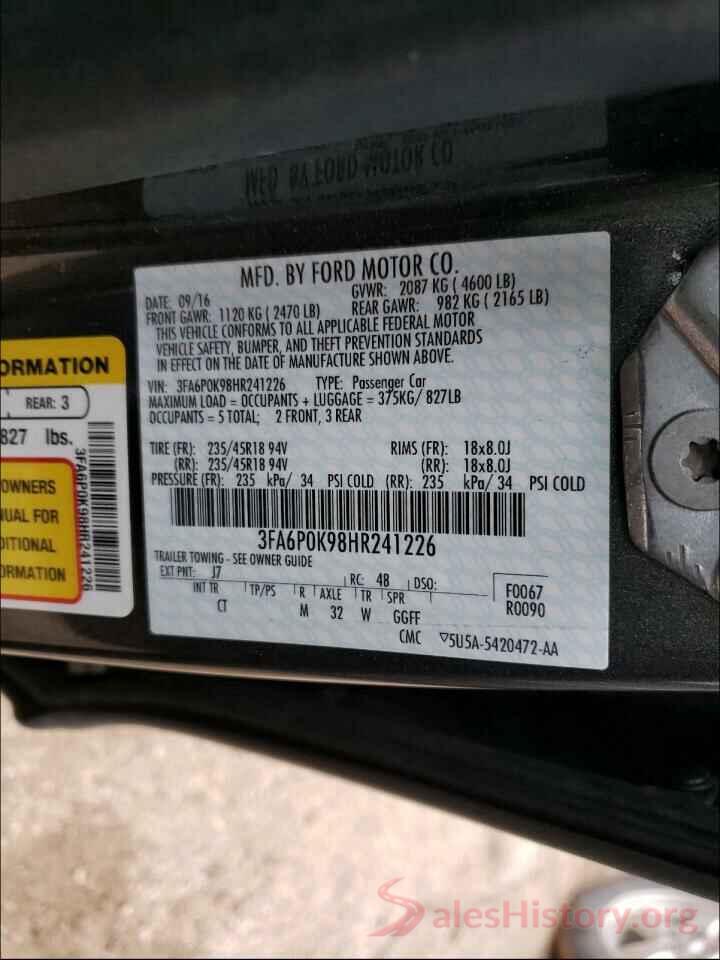 3FA6P0K98HR241226 2017 FORD FUSION