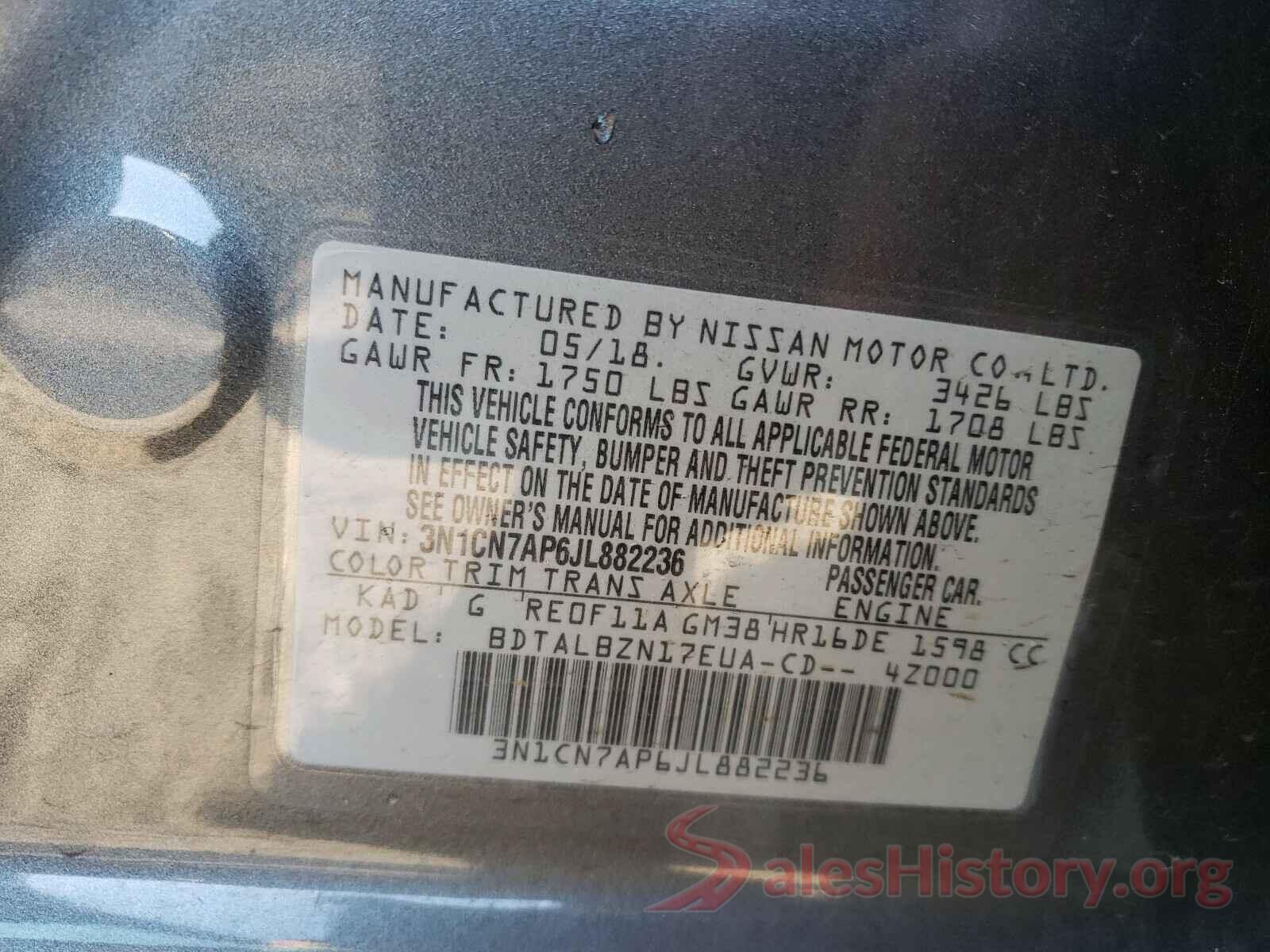 3N1CN7AP6JL882236 2018 NISSAN VERSA