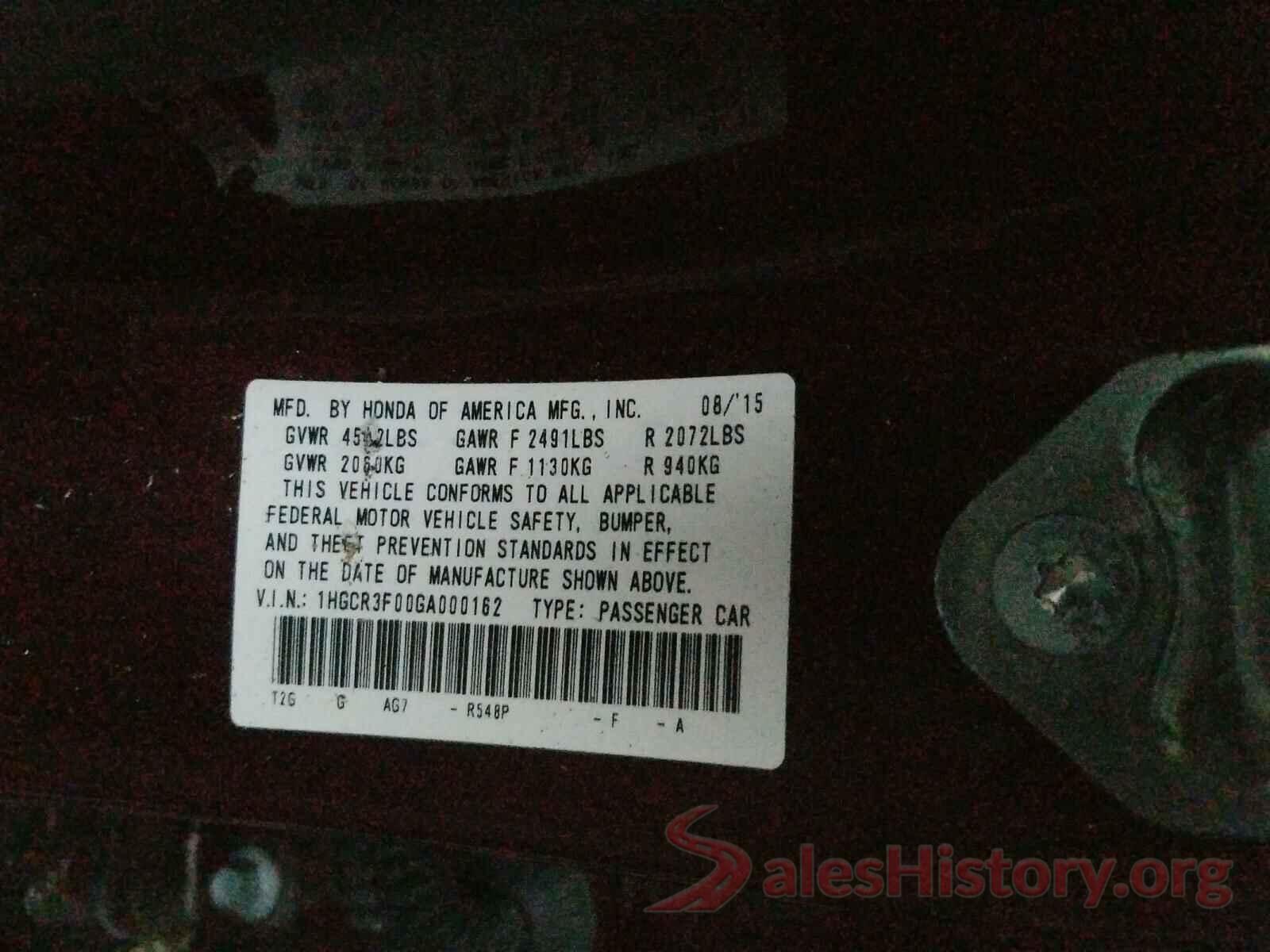 1HGCR3F00GA000162 2016 HONDA ACCORD