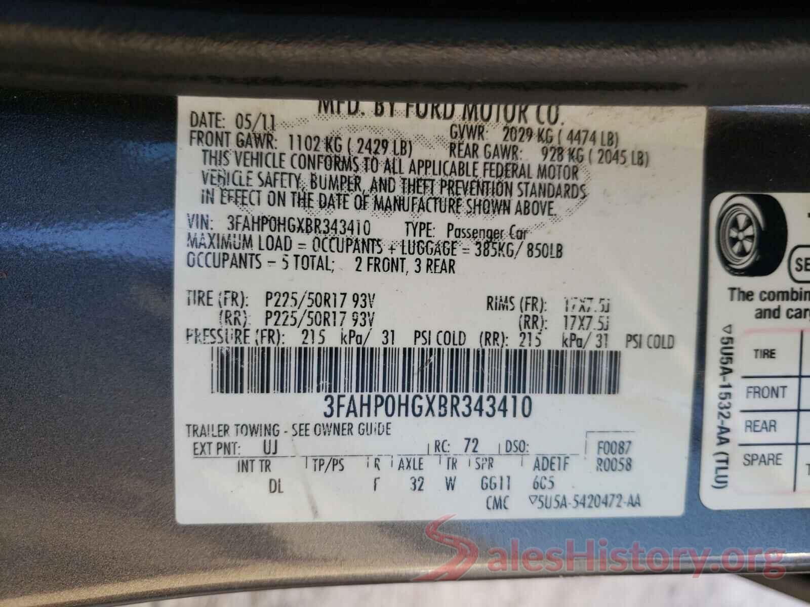 3FA6P0LU3HR288036 2011 FORD FUSION