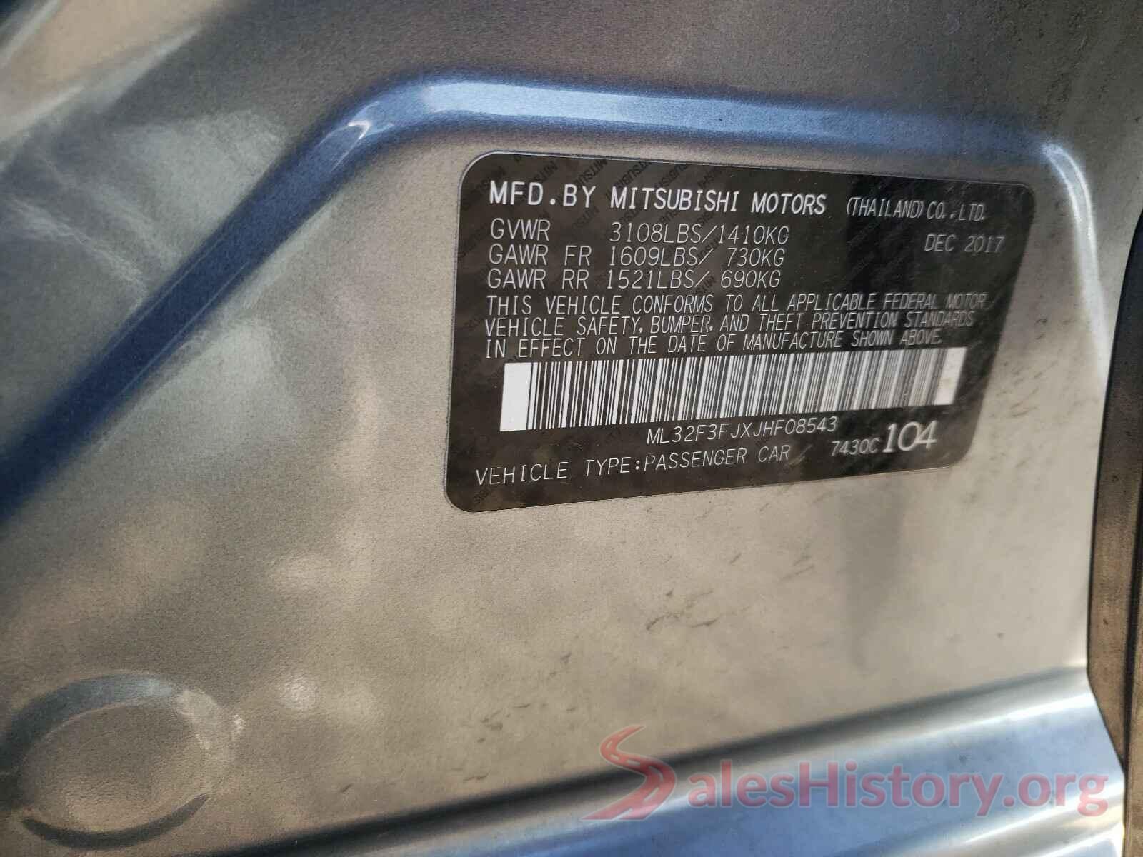 ML32F3FJXJHF08543 2018 MITSUBISHI MIRAGE