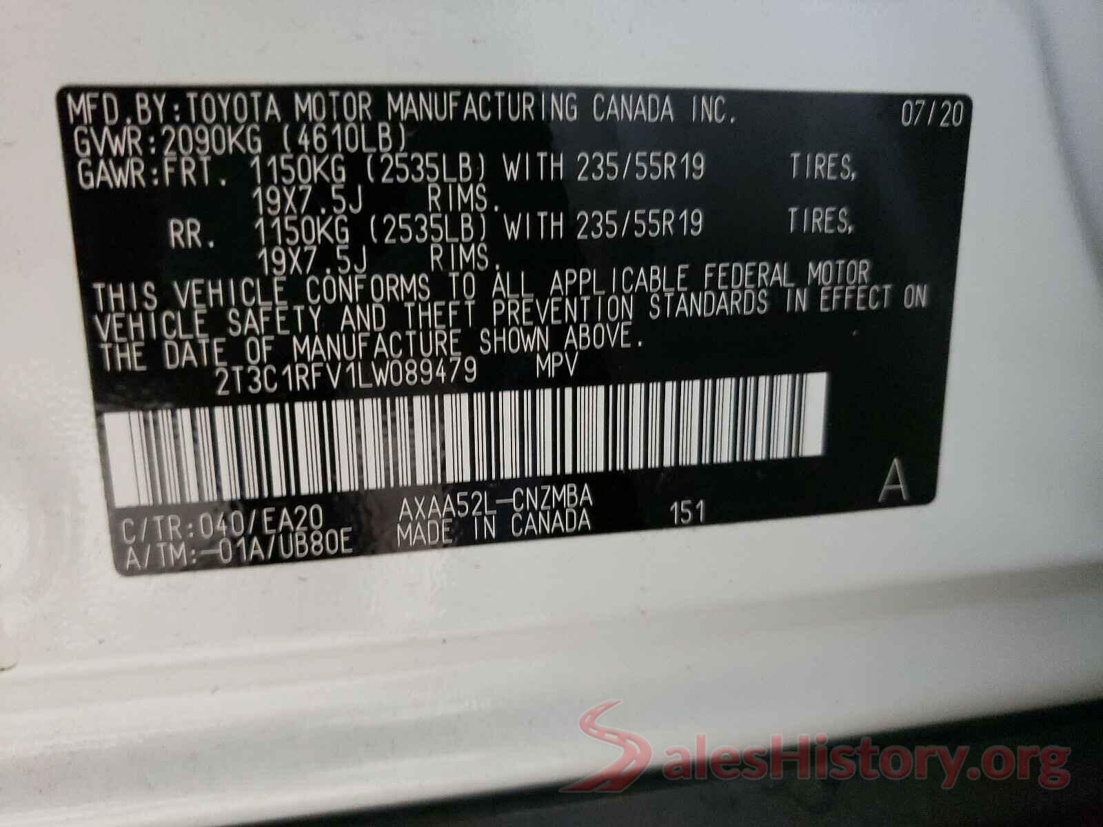 2T3C1RFV1LW089479 2020 TOYOTA RAV4