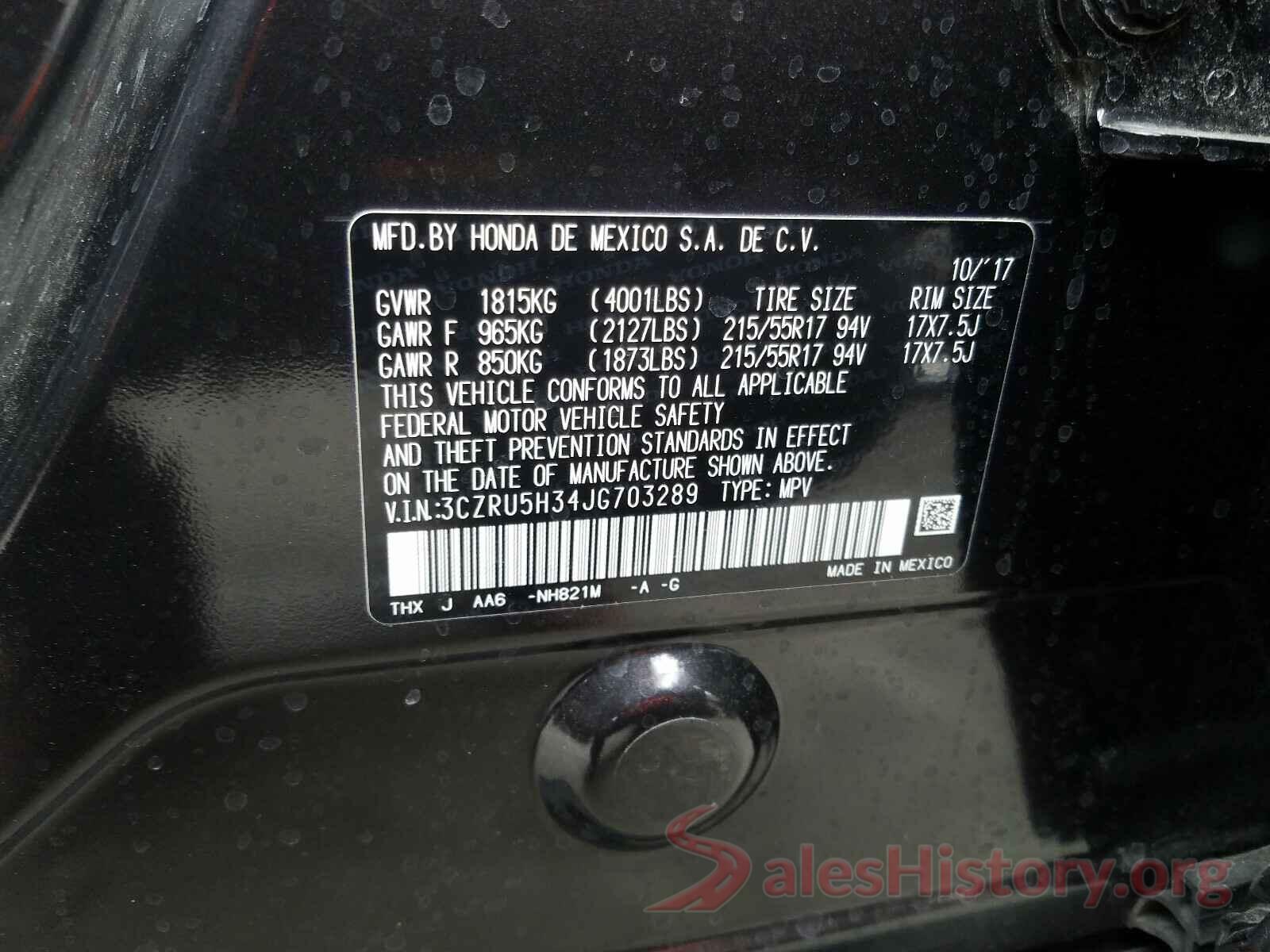 3CZRU5H34JG703289 2018 HONDA HR-V