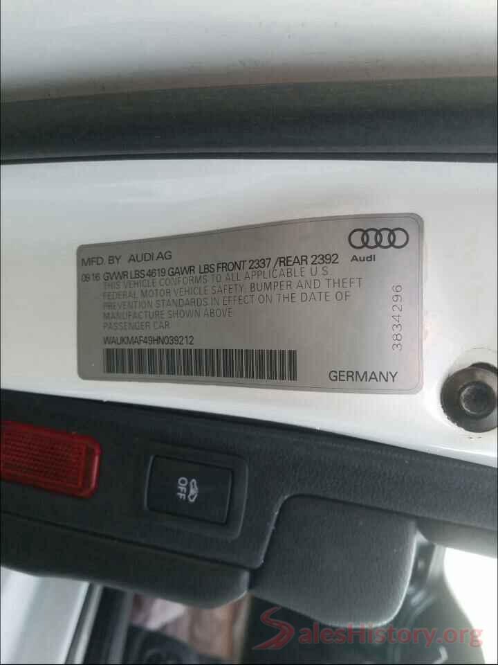 WAUKMAF49HN039212 2017 AUDI A4