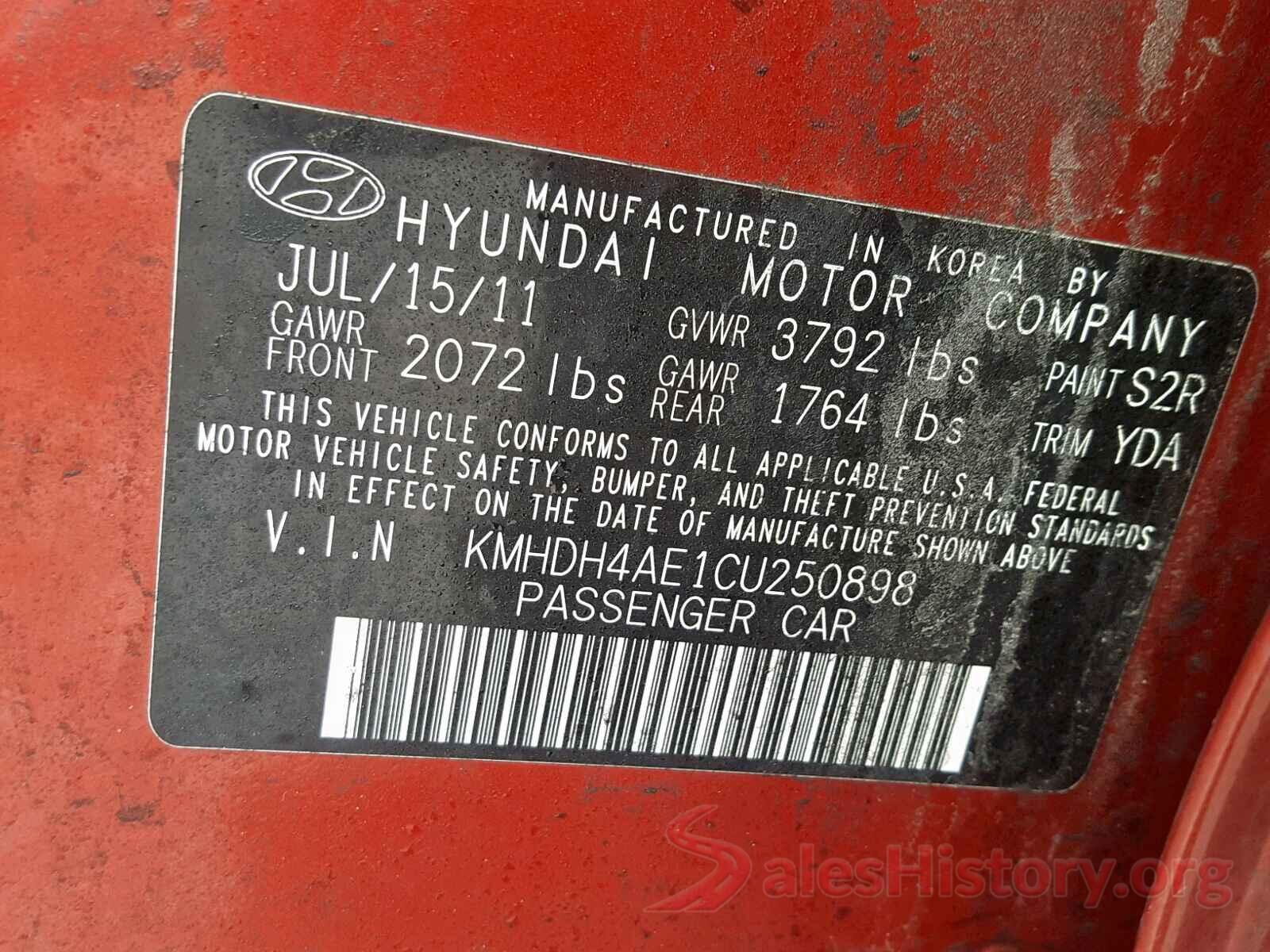 5YFBURHE5HP658061 2012 HYUNDAI ELANTRA