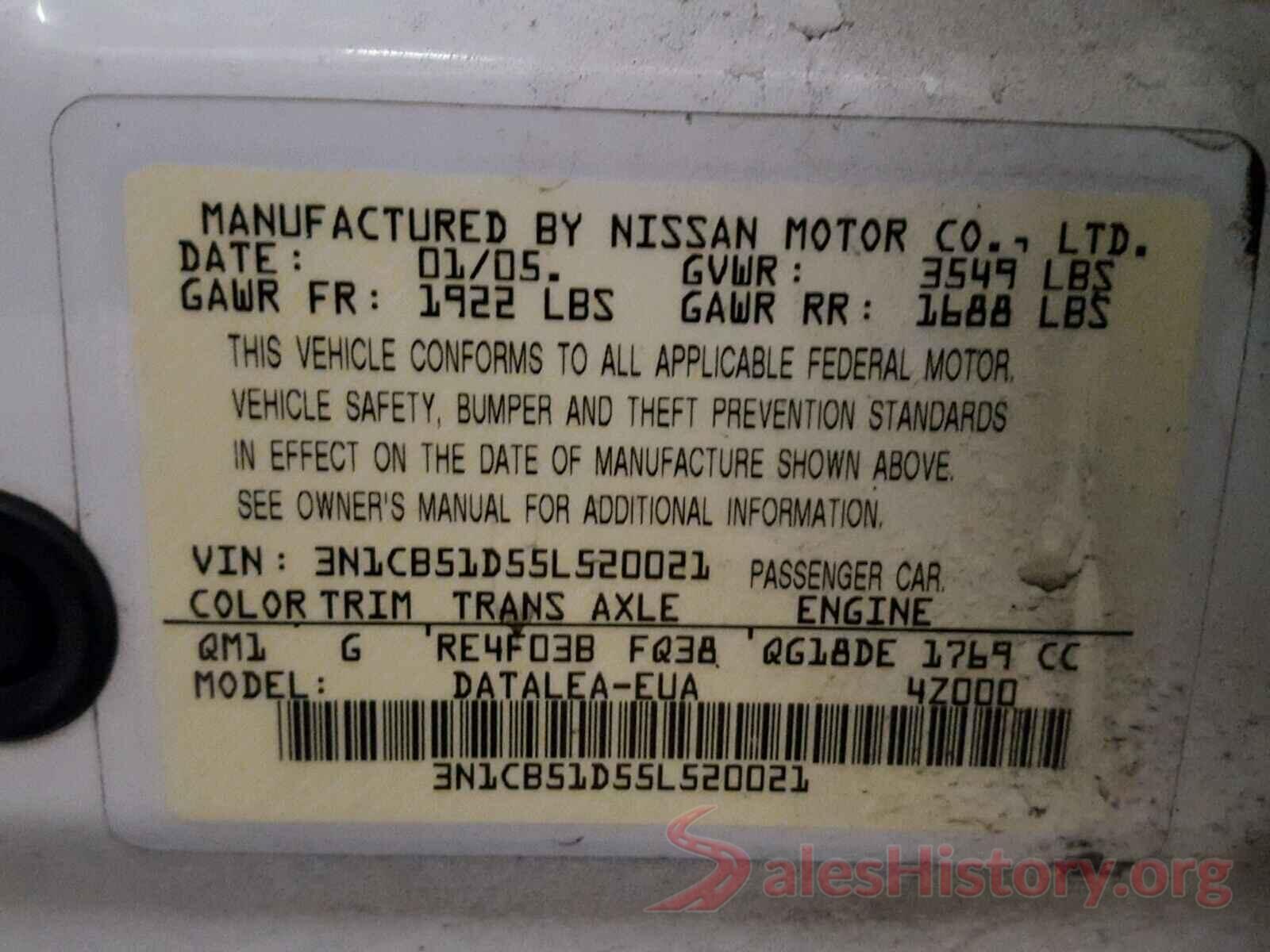 5TDYZ3DC7LS059434 2005 NISSAN SENTRA