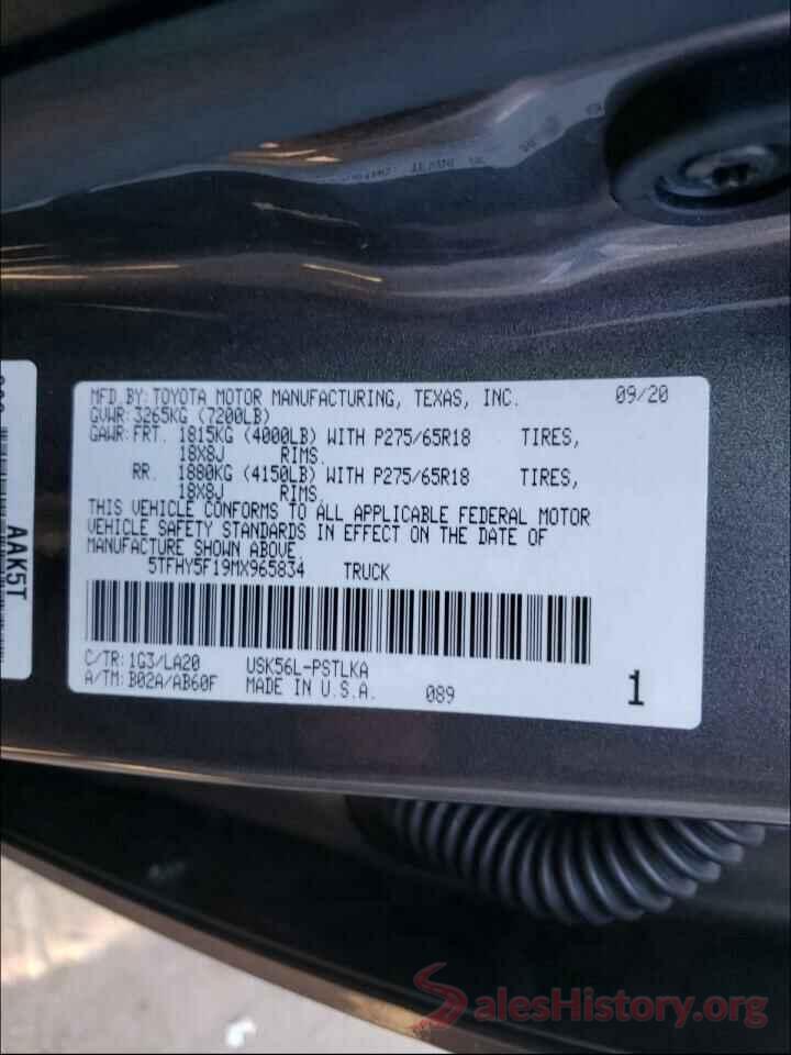 5TFHY5F19MX965834 2021 TOYOTA TUNDRA