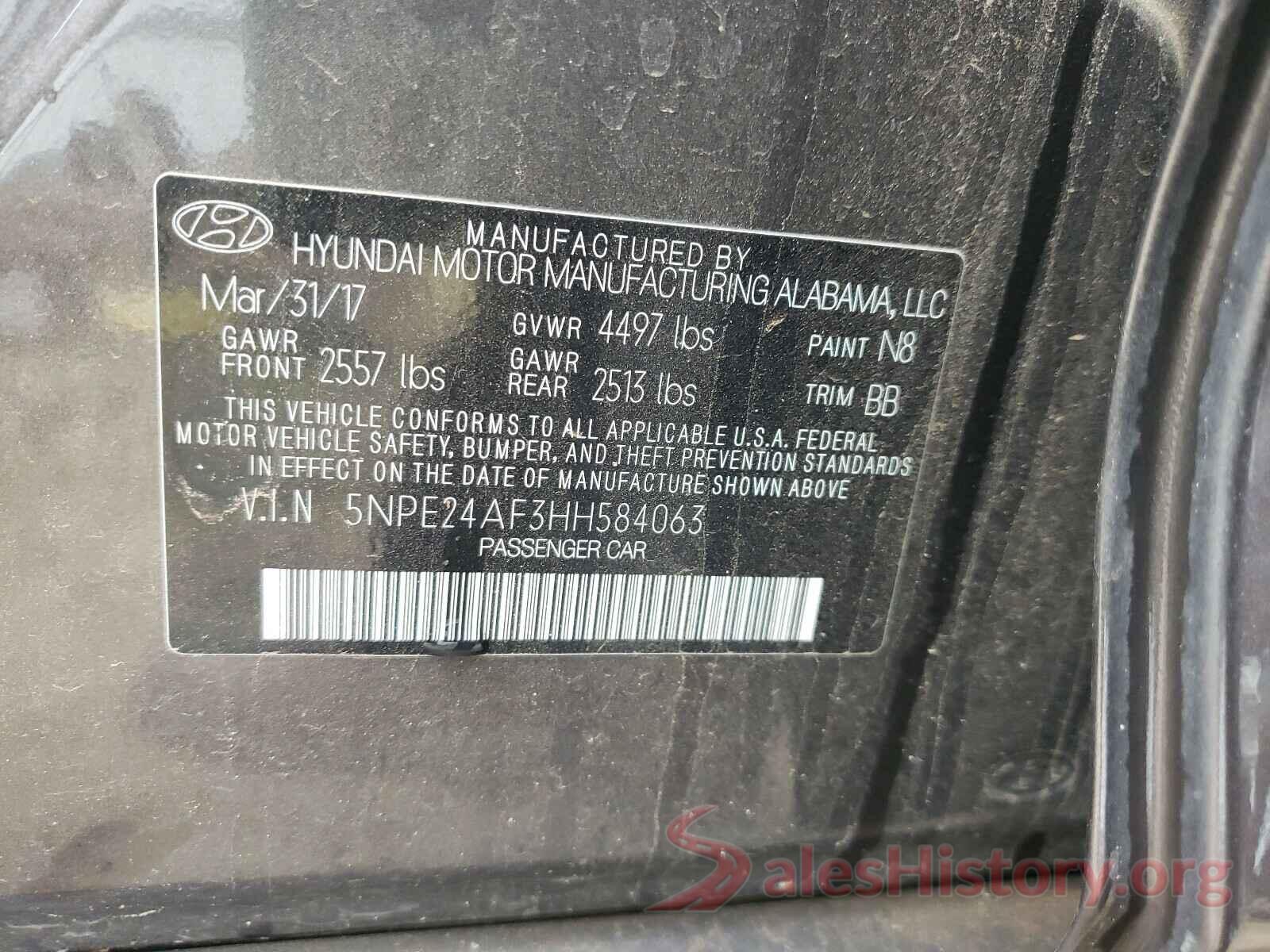 5NPE24AF3HH584063 2017 HYUNDAI SONATA