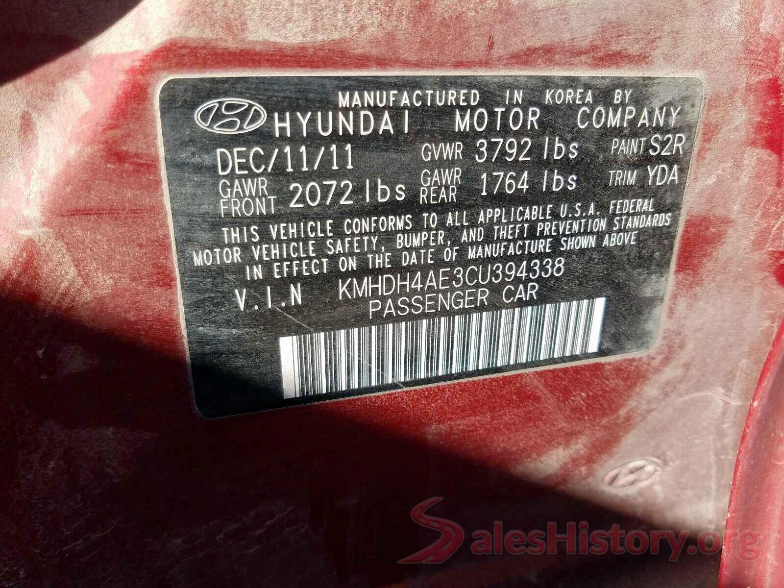 3VV3B7AX7KM088199 2012 HYUNDAI ELANTRA