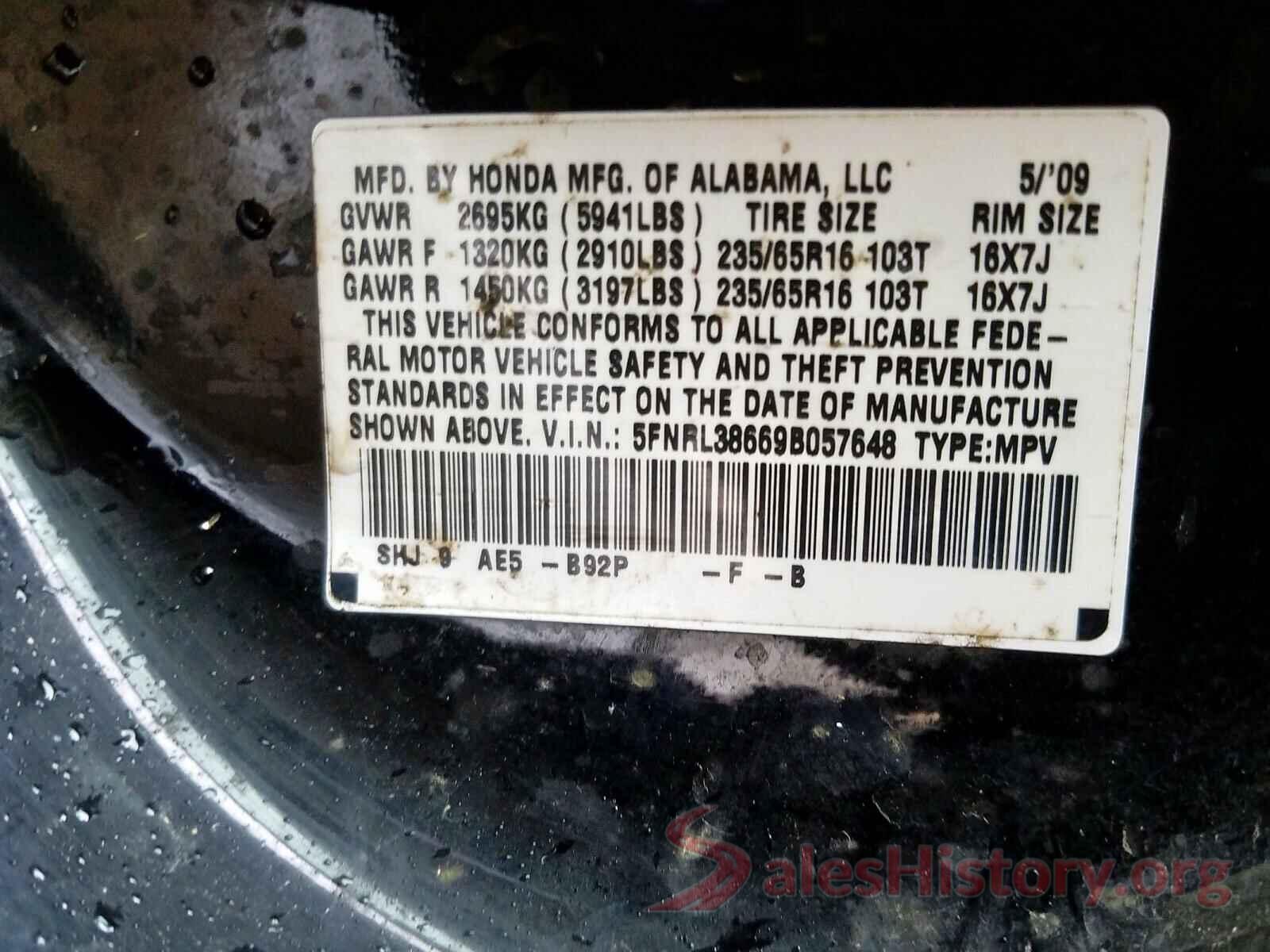 JTHSM5BC7G5002129 2009 HONDA ODYSSEY