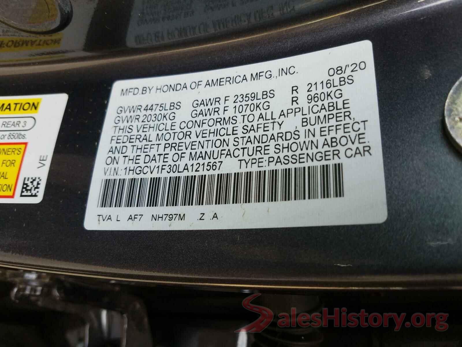 1HGCV1F30LA121567 2020 HONDA ACCORD