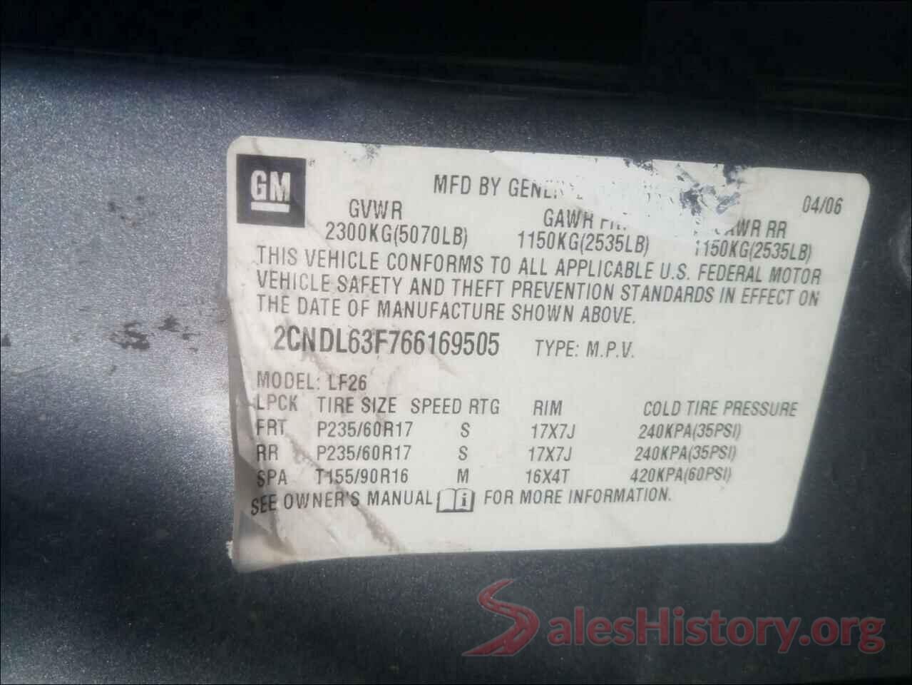 1N4AL3AP3GN325818 2006 CHEVROLET EQUINOX