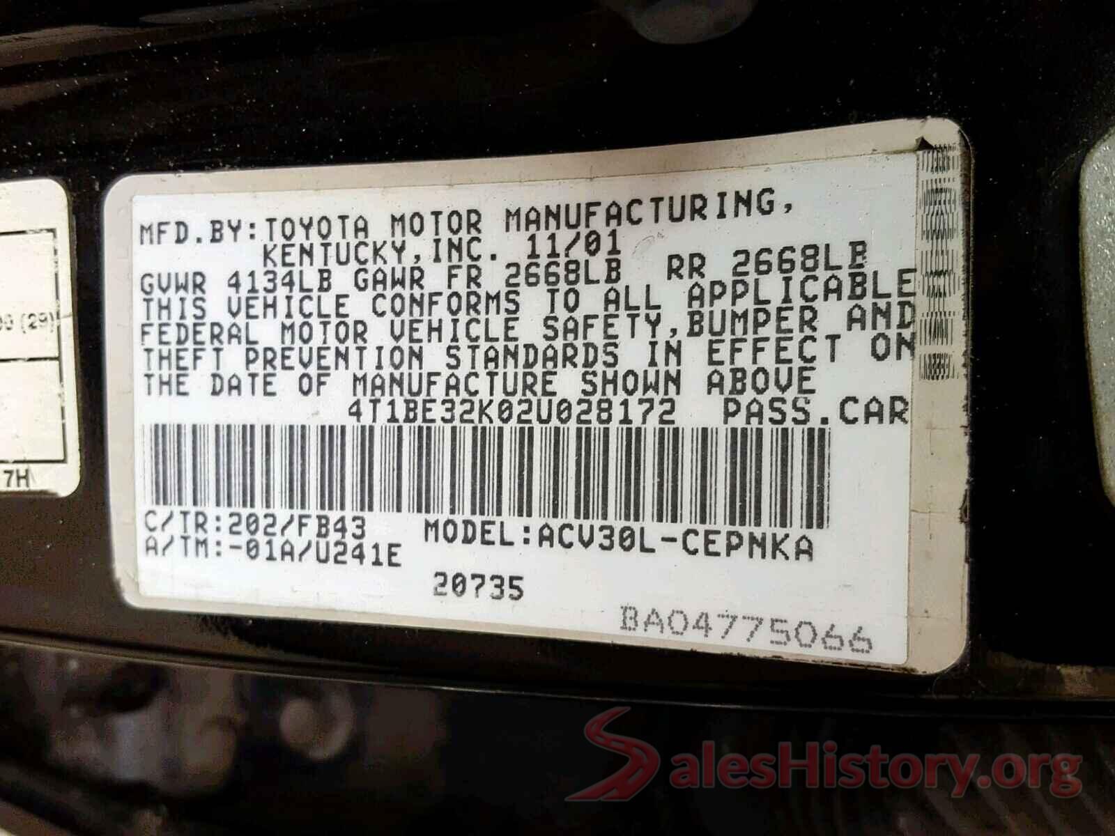 3MYDLBYV3JY314982 2002 TOYOTA CAMRY