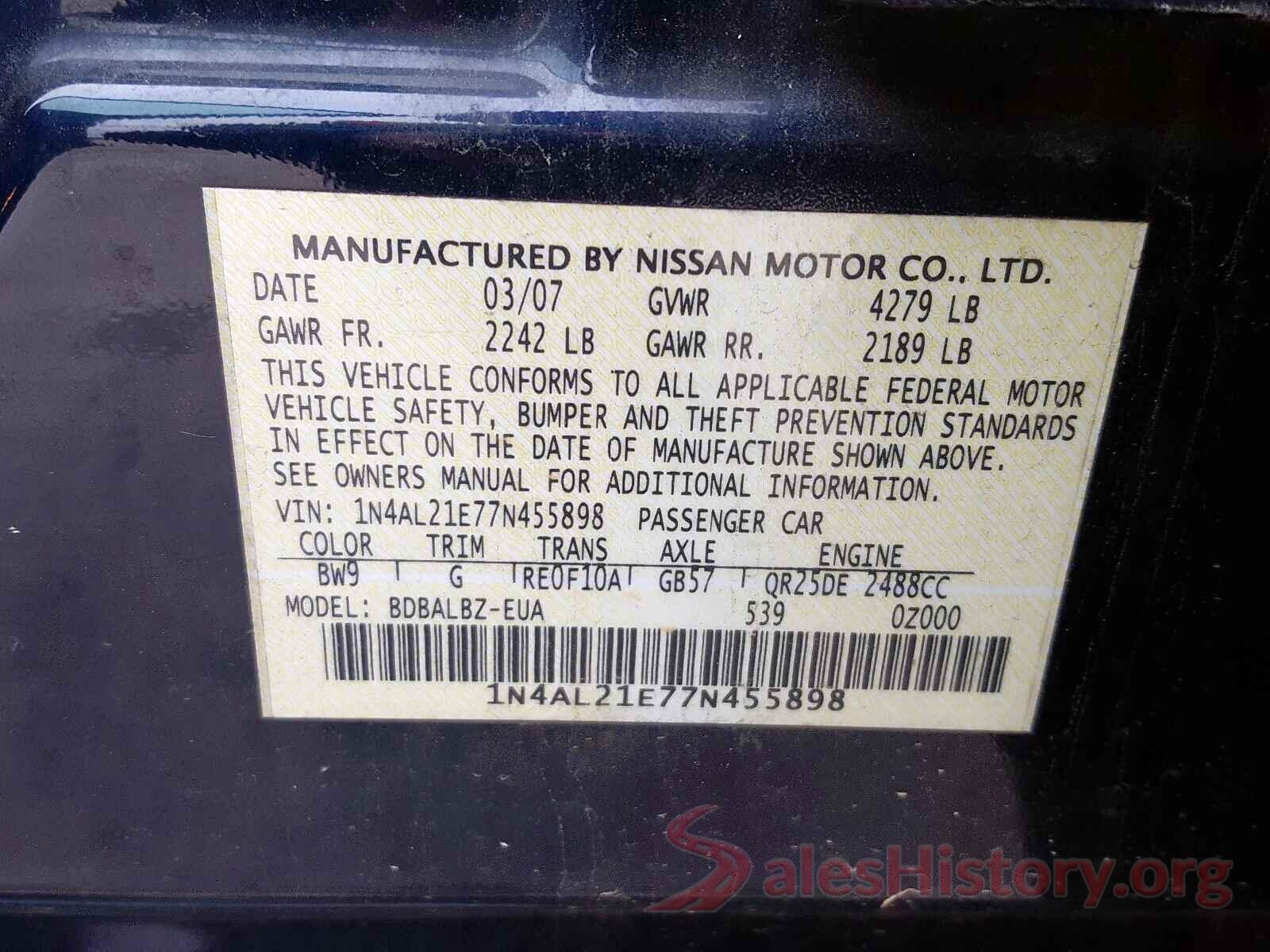 2T1BURHEXHC931558 2007 NISSAN ALTIMA