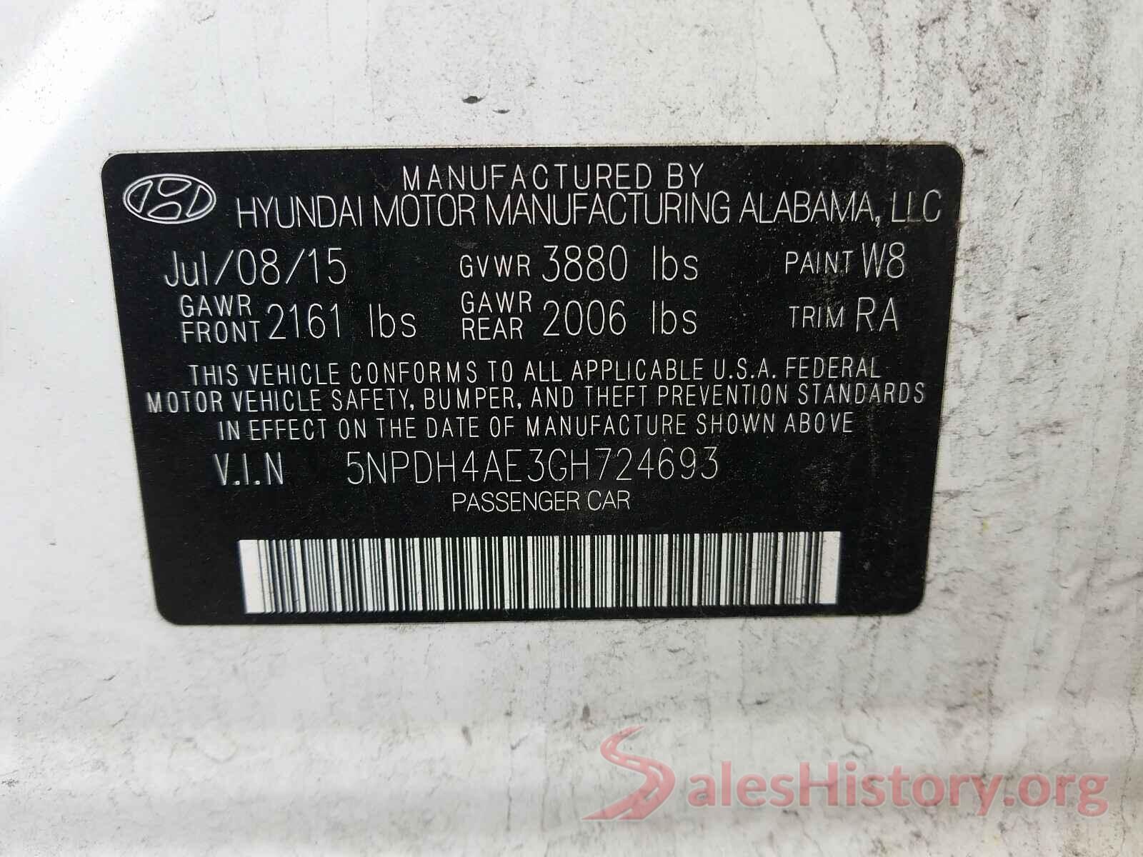 5NPDH4AE3GH724693 2016 HYUNDAI ELANTRA