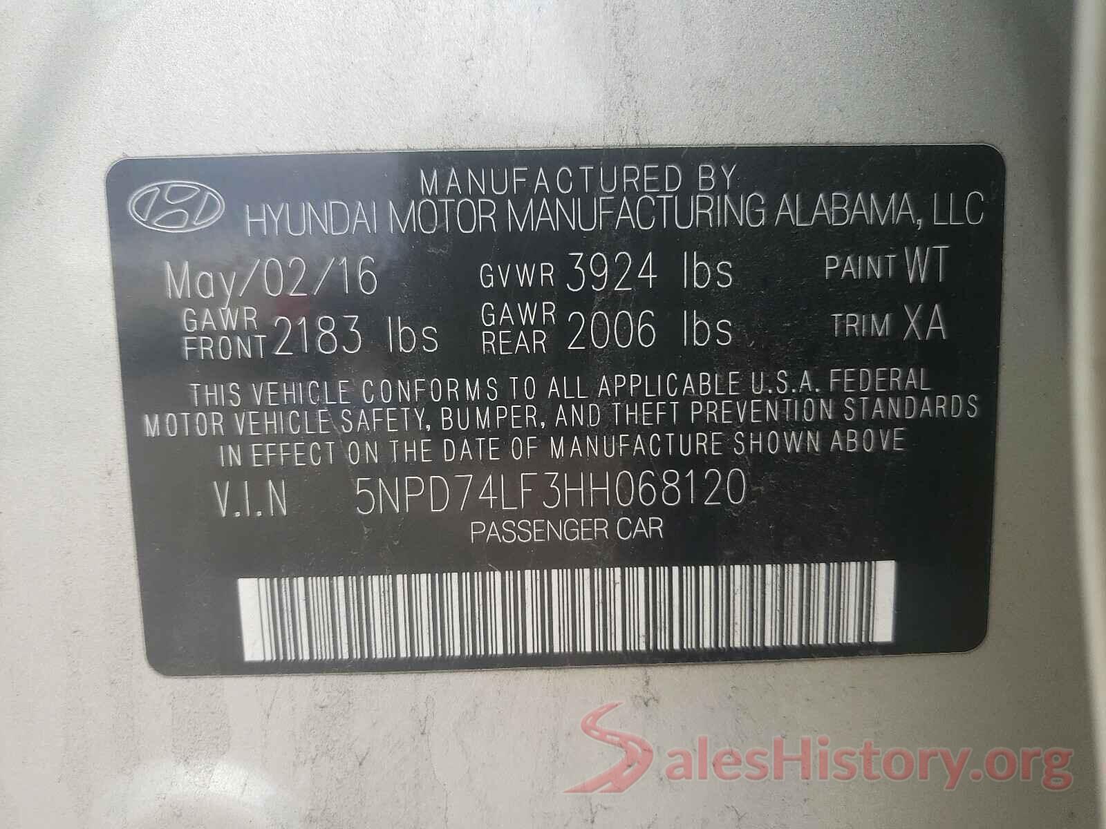 5NPD74LF3HH068120 2017 HYUNDAI ELANTRA