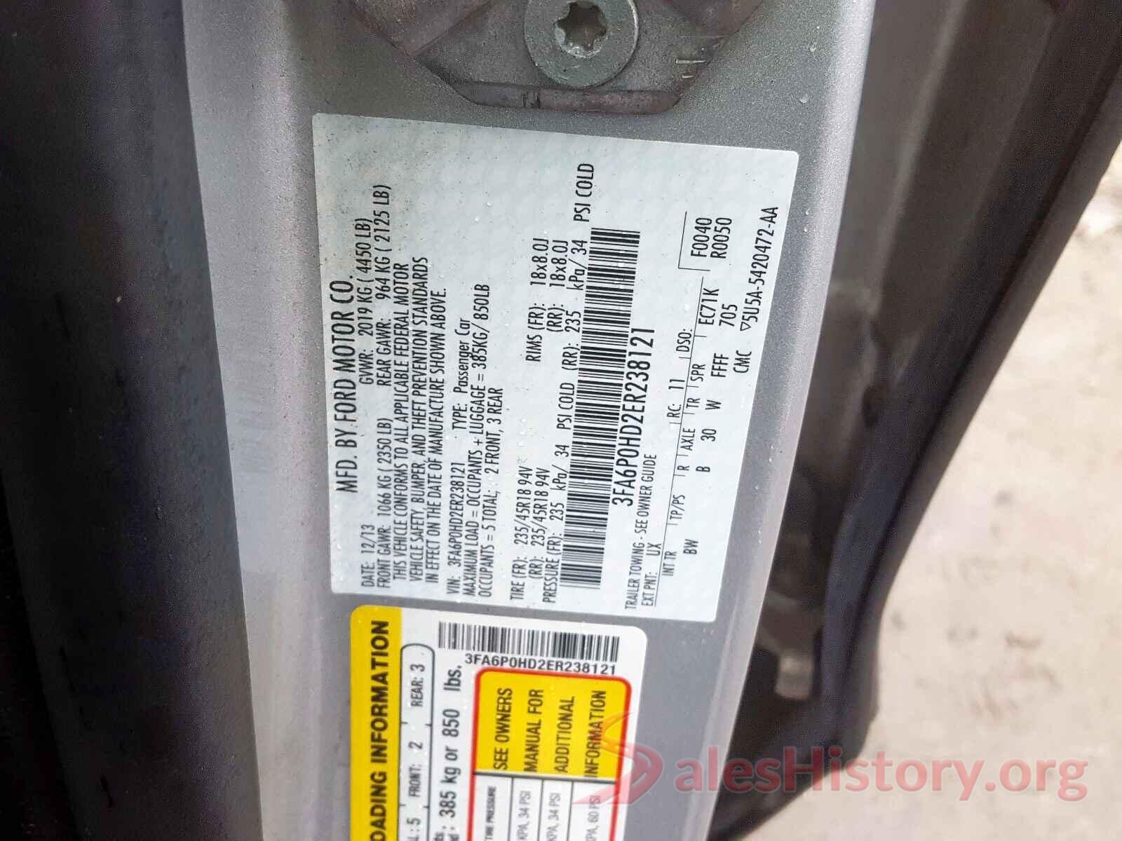 3N1CN8EV3ML826001 2014 FORD FUSION