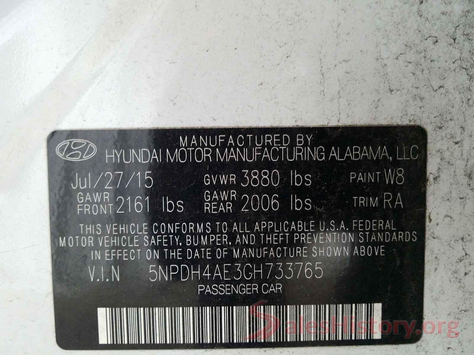 5NPDH4AE3GH733765 2016 HYUNDAI ELANTRA