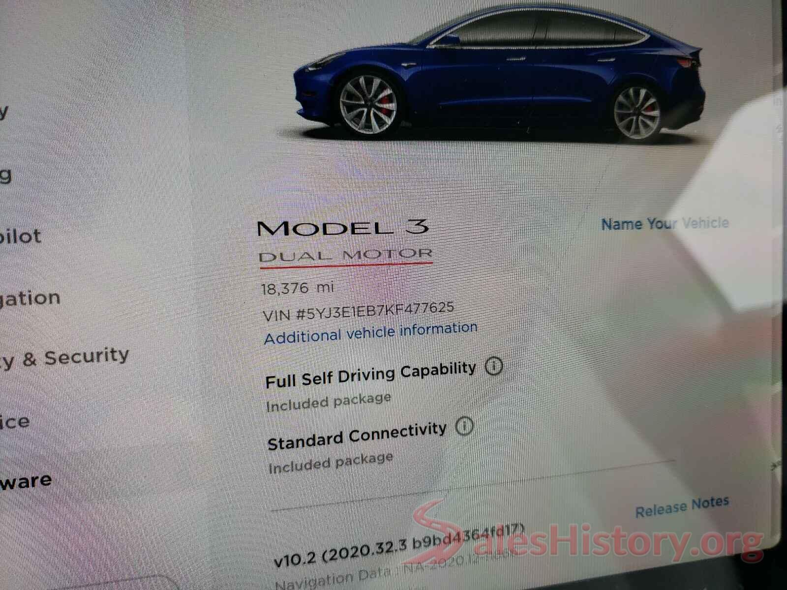 5YJ3E1EB7KF477625 2019 TESLA MODEL 3