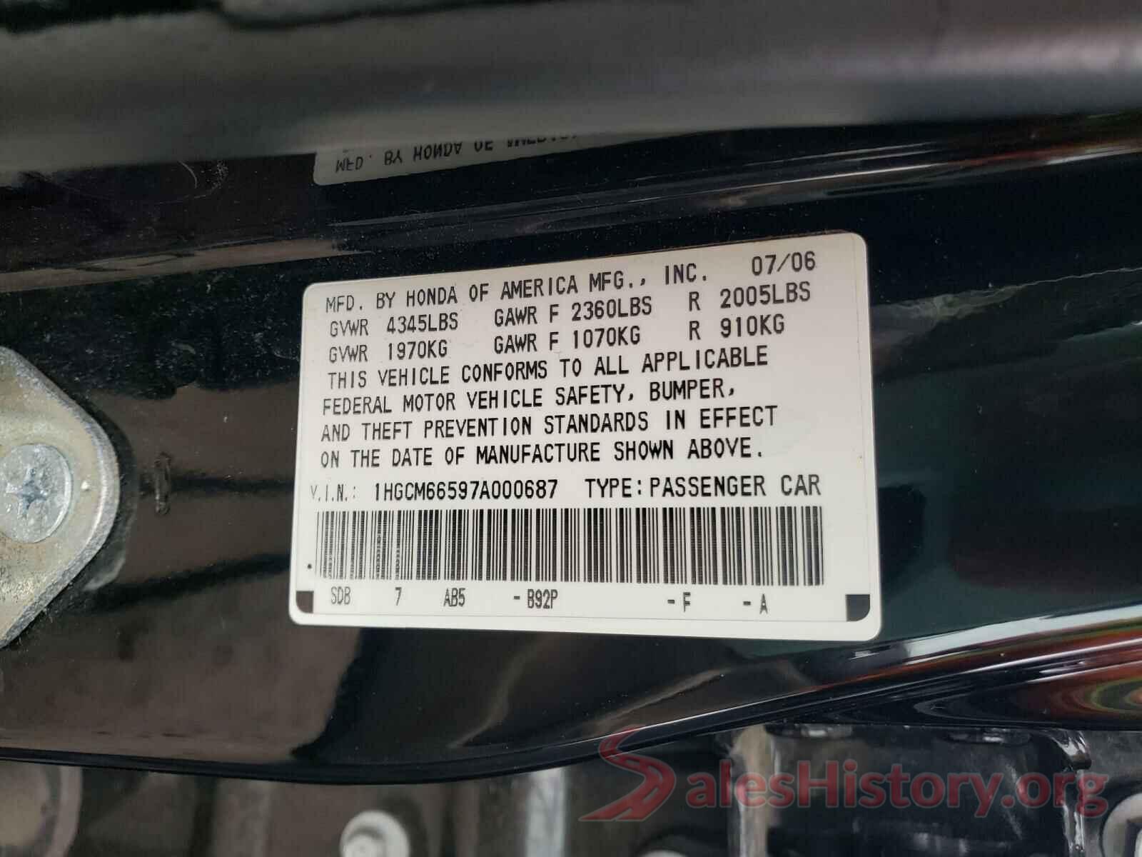 19XFC1F30KE201030 2007 HONDA ACCORD