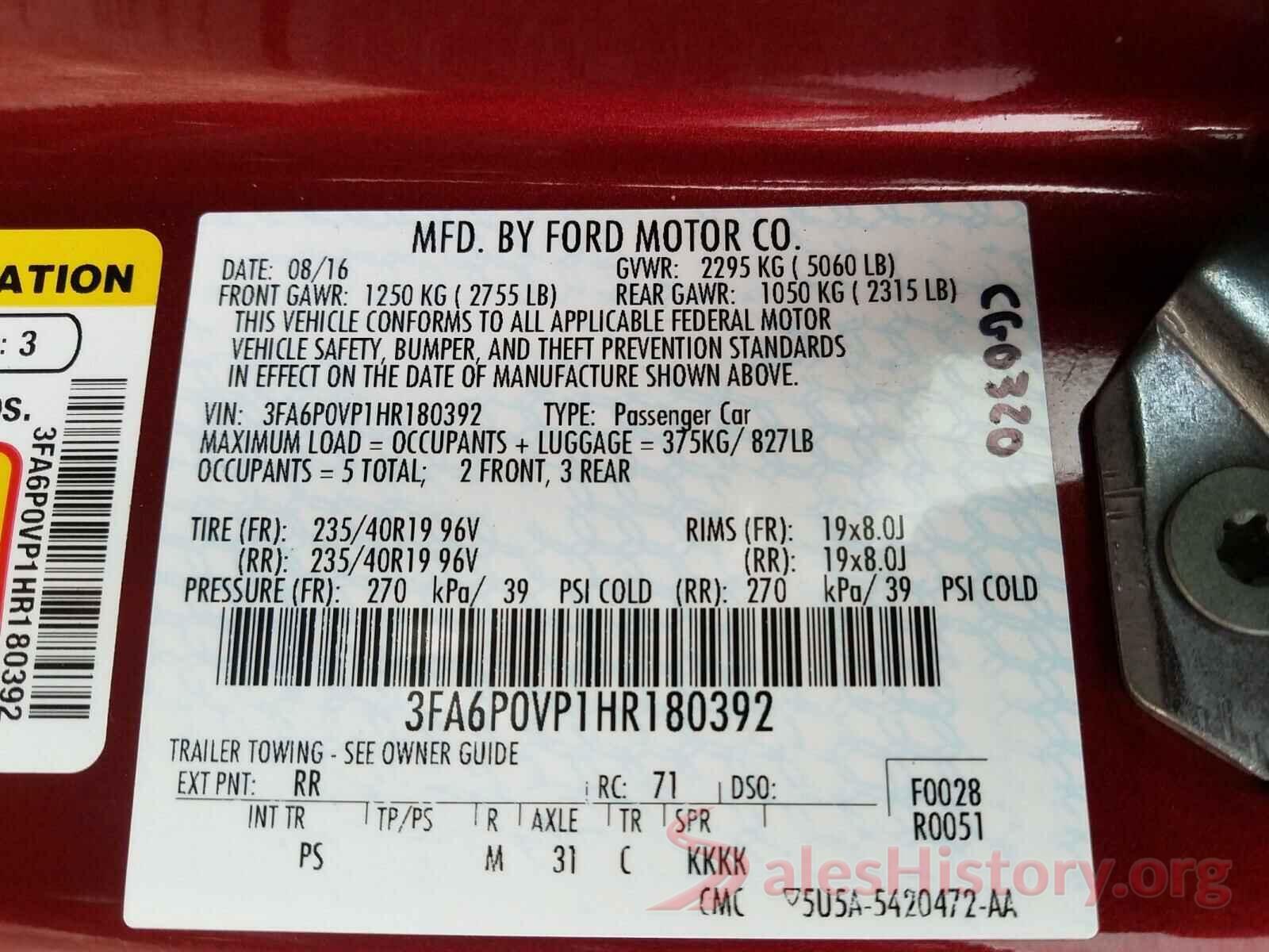 3FA6P0VP1HR180392 2017 FORD FUSION