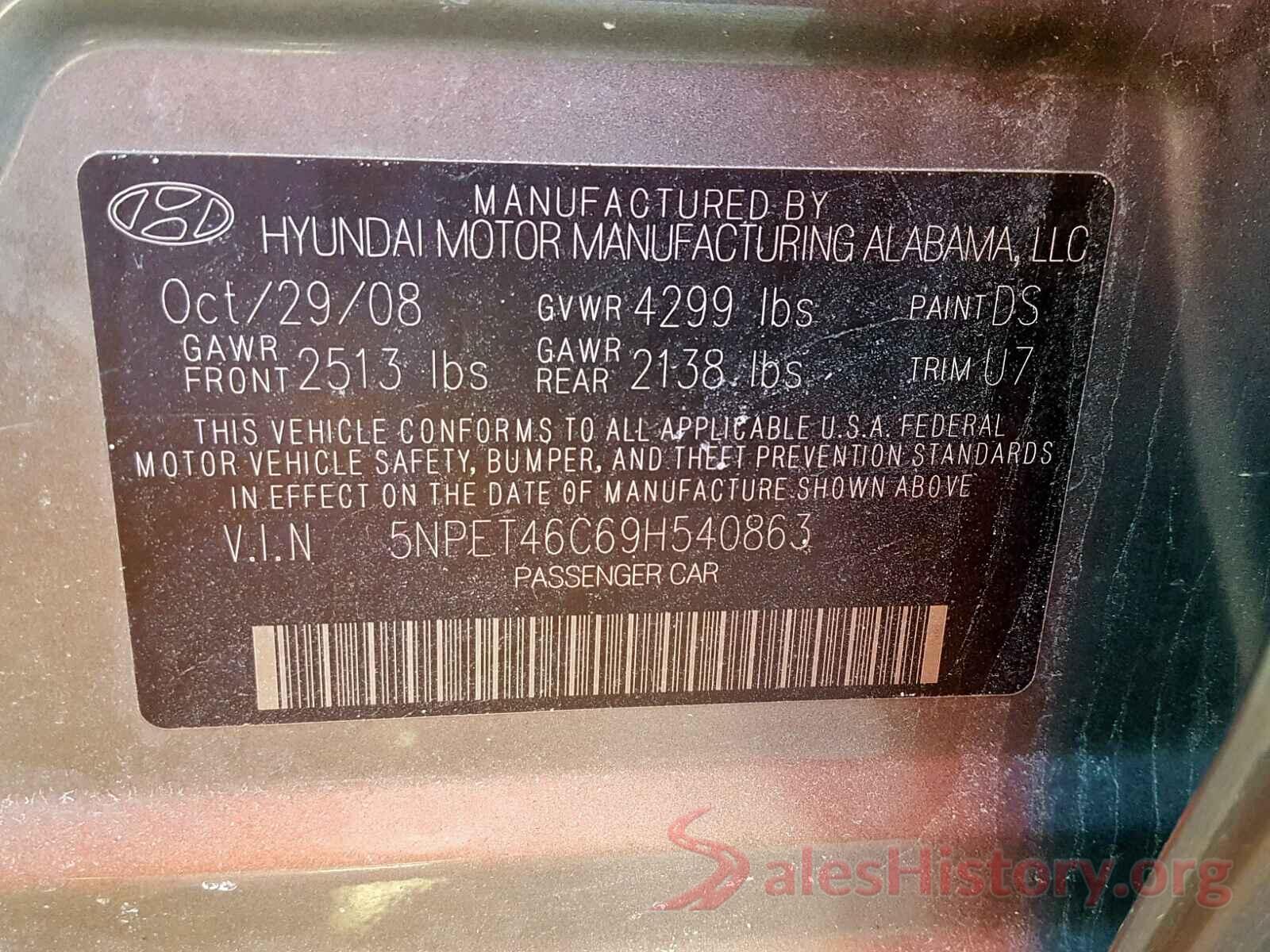 5NPE24AFXHH450277 2009 HYUNDAI SONATA