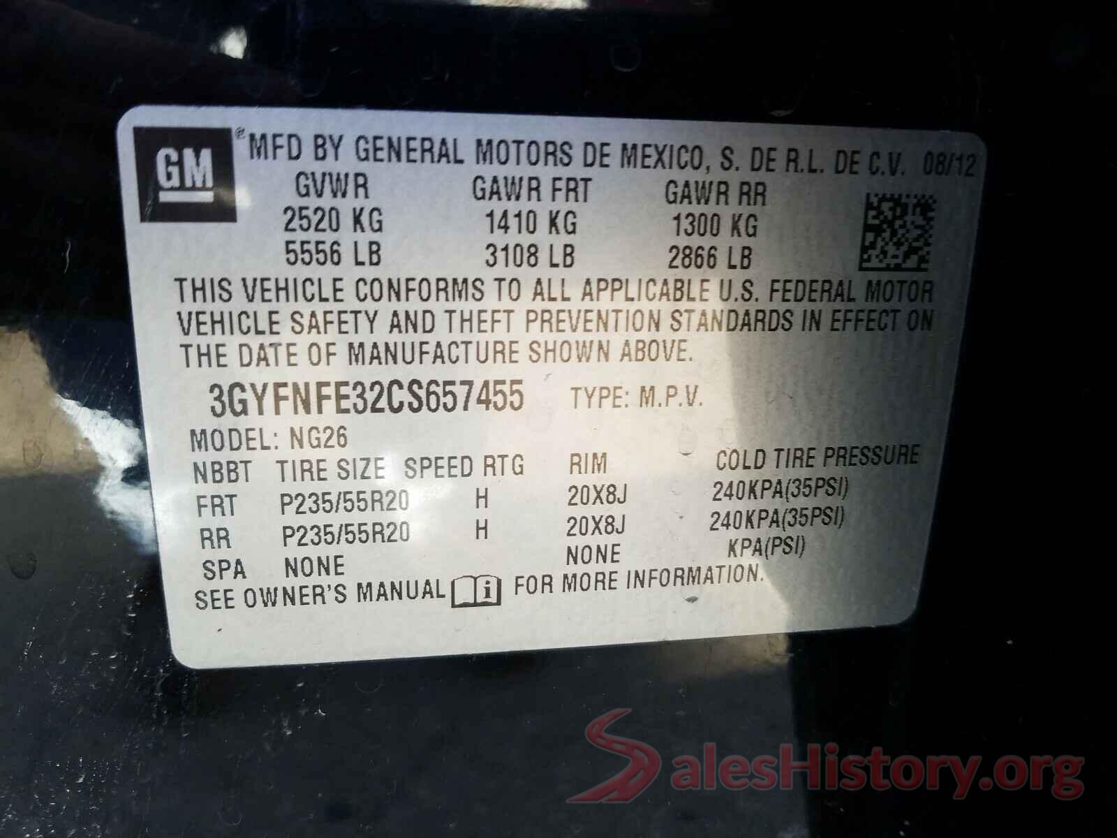 1FA6P8JZ7J5500510 2012 CADILLAC SRX