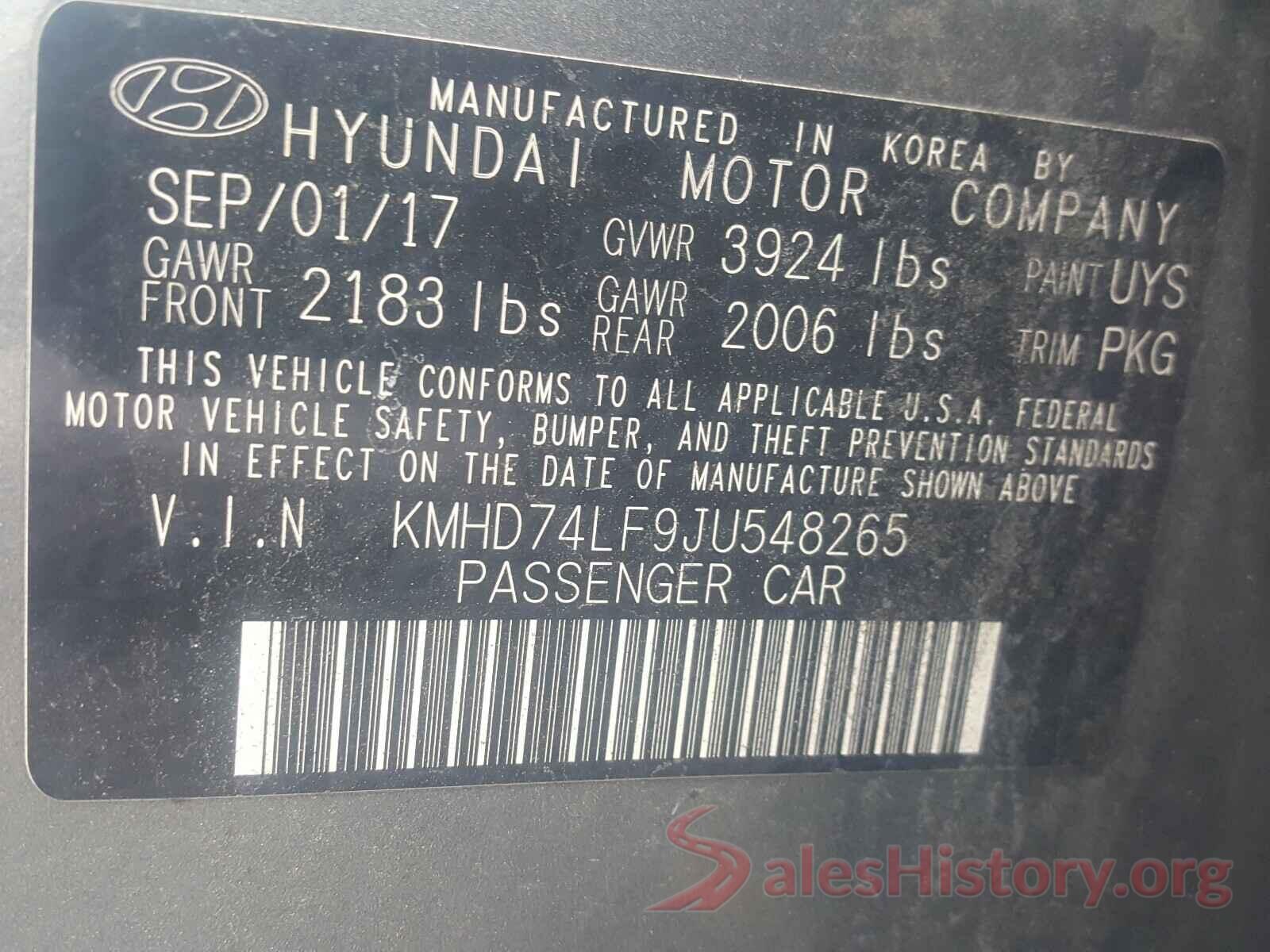 KMHD74LF9JU548265 2018 HYUNDAI ELANTRA