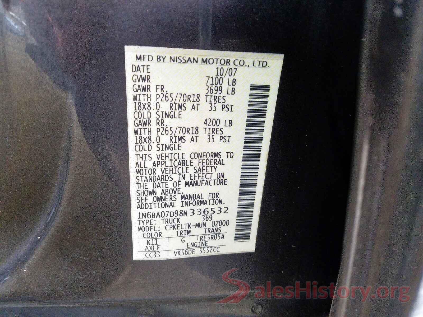 3VWN57BU6LM056961 2008 NISSAN TITAN XE