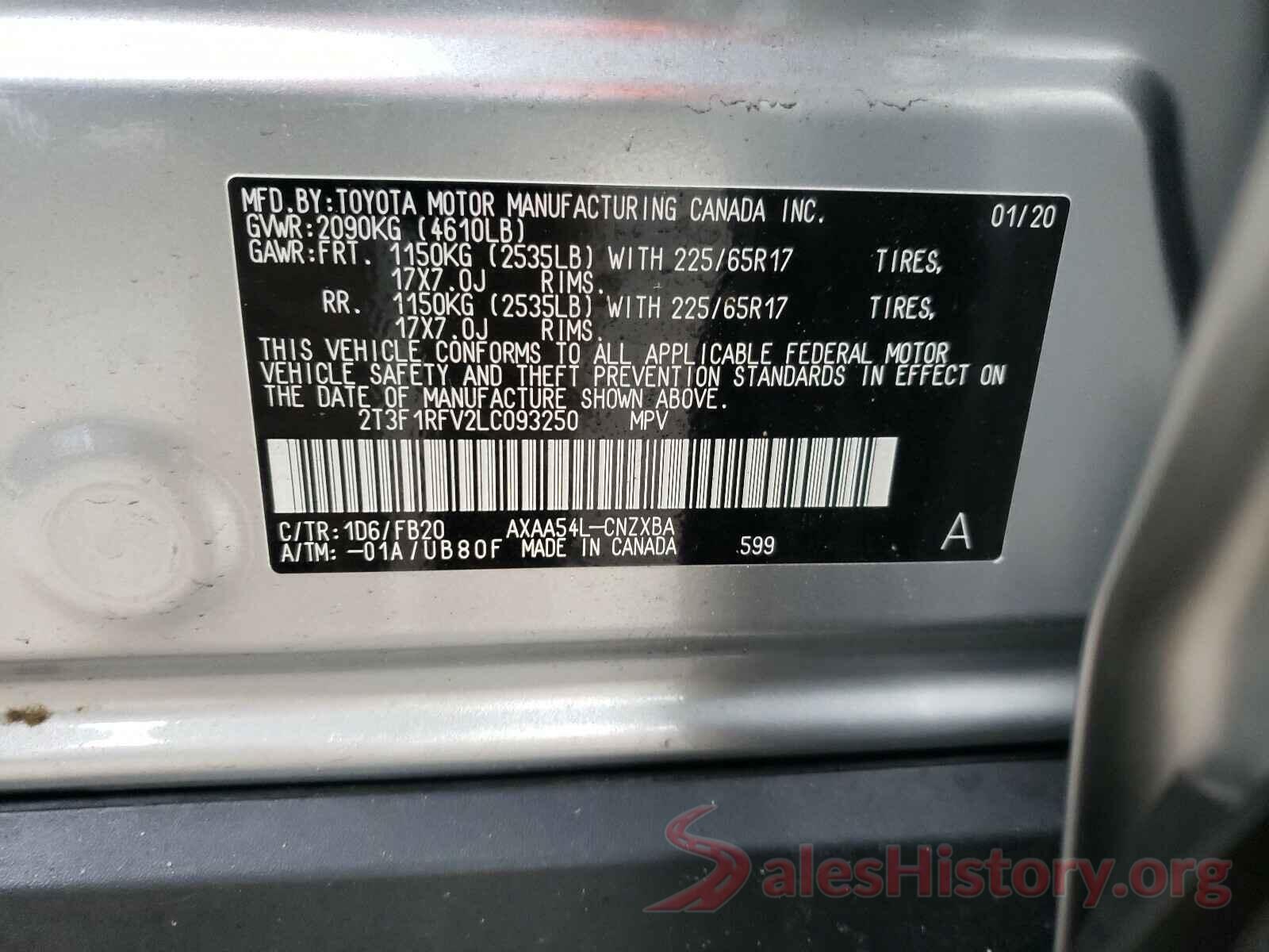 2T3F1RFV2LC093250 2020 TOYOTA RAV4