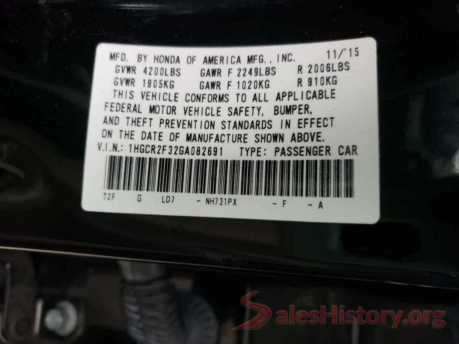 1HGCR2F32GA082691 2016 HONDA ACCORD